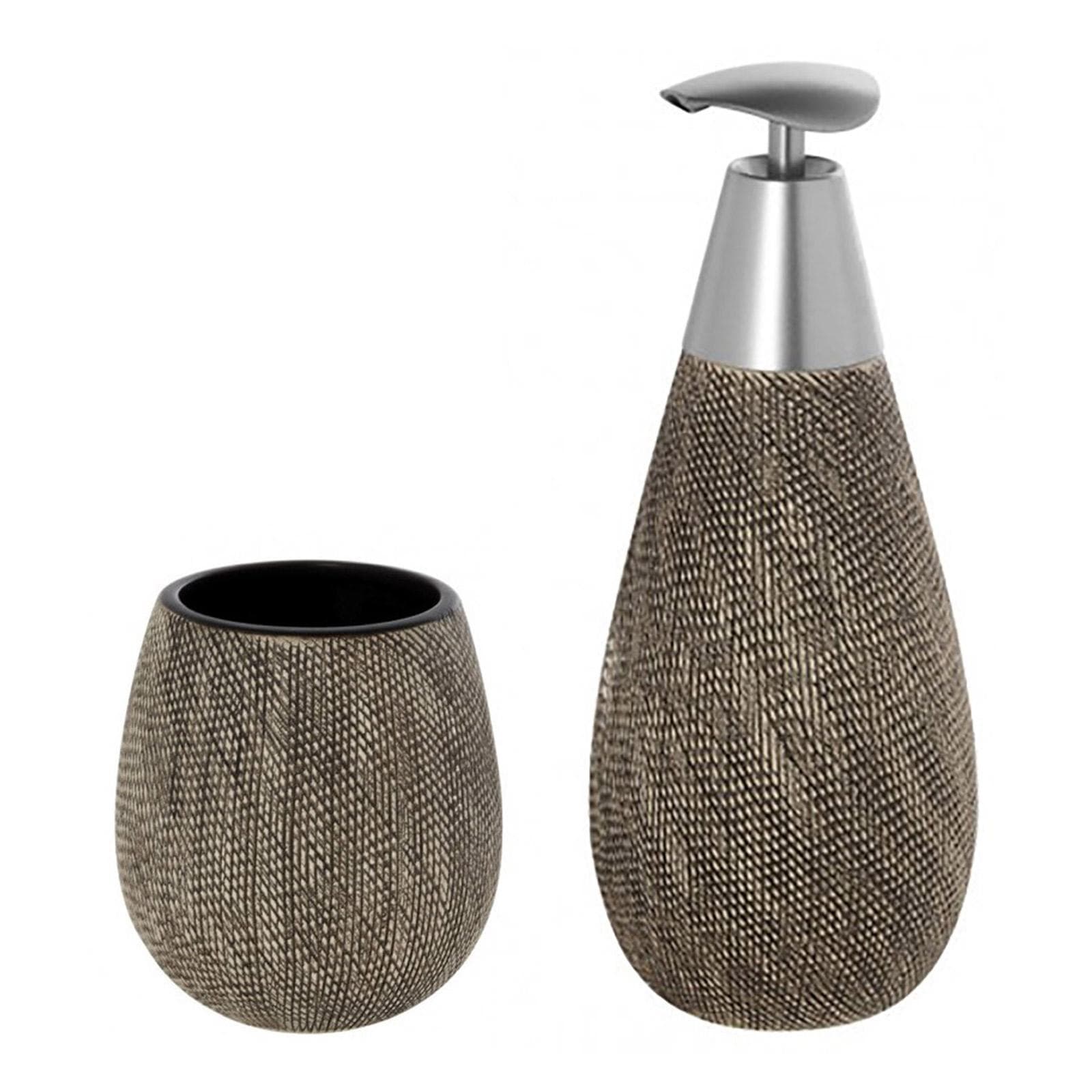 Set 2 accessori da bagno da appoggio in ceramica grigio tortora