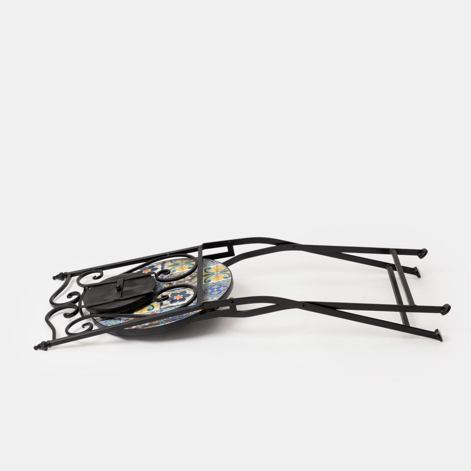 Set bistrot con 2 sedie e tavolo rotondo 60 cm decorazione maiolica toni freddi - Otranto