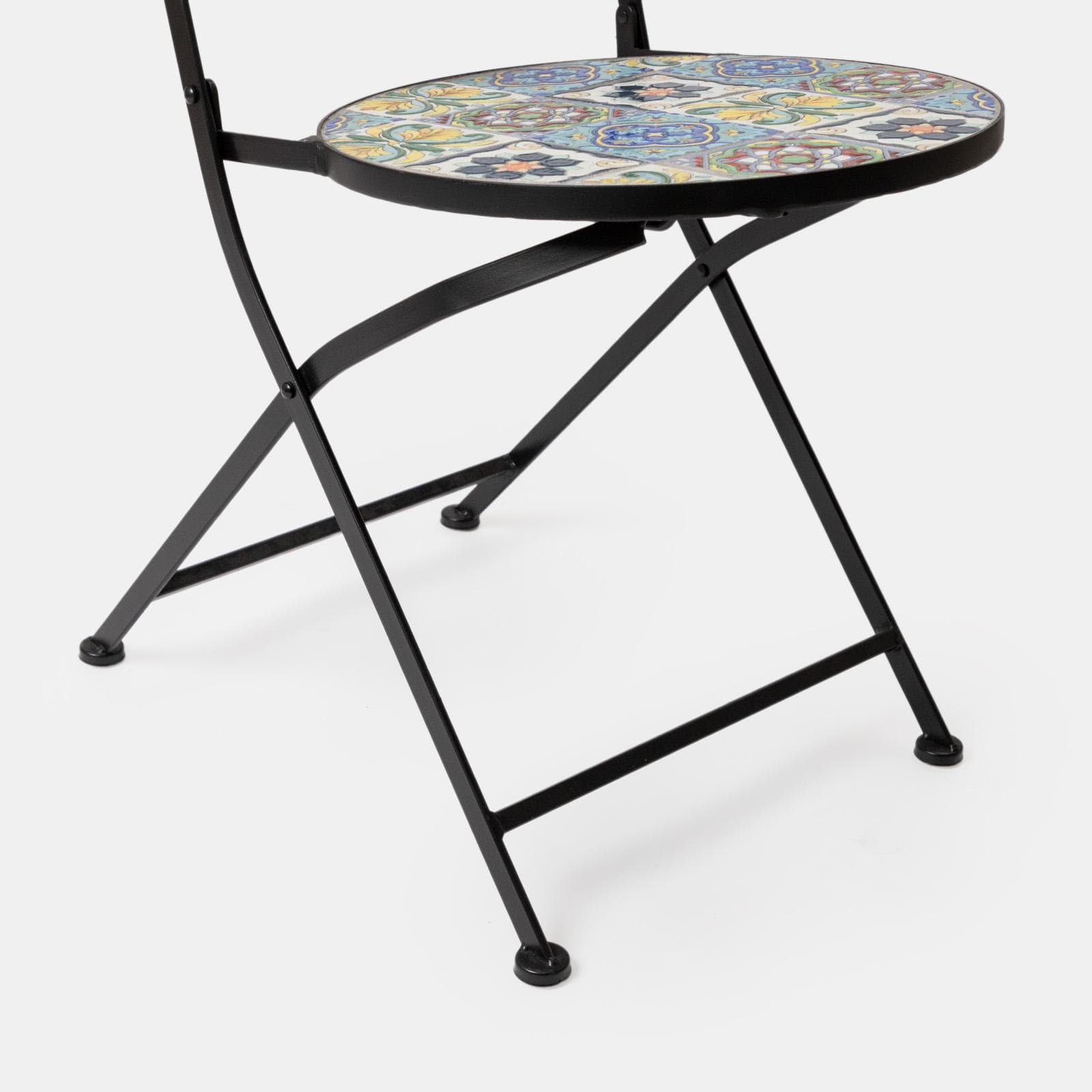 Set bistrot con 2 sedie e tavolo rotondo 60 cm decorazione maiolica toni freddi - Otranto