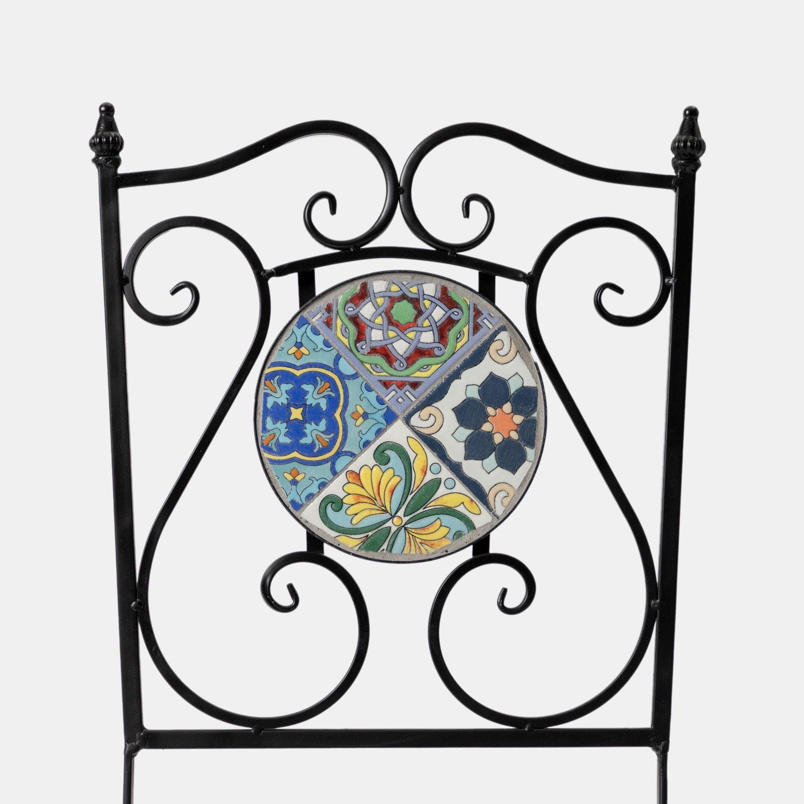 Set bistrot con 2 sedie e tavolo rotondo 60 cm decorazione maiolica toni freddi - Otranto