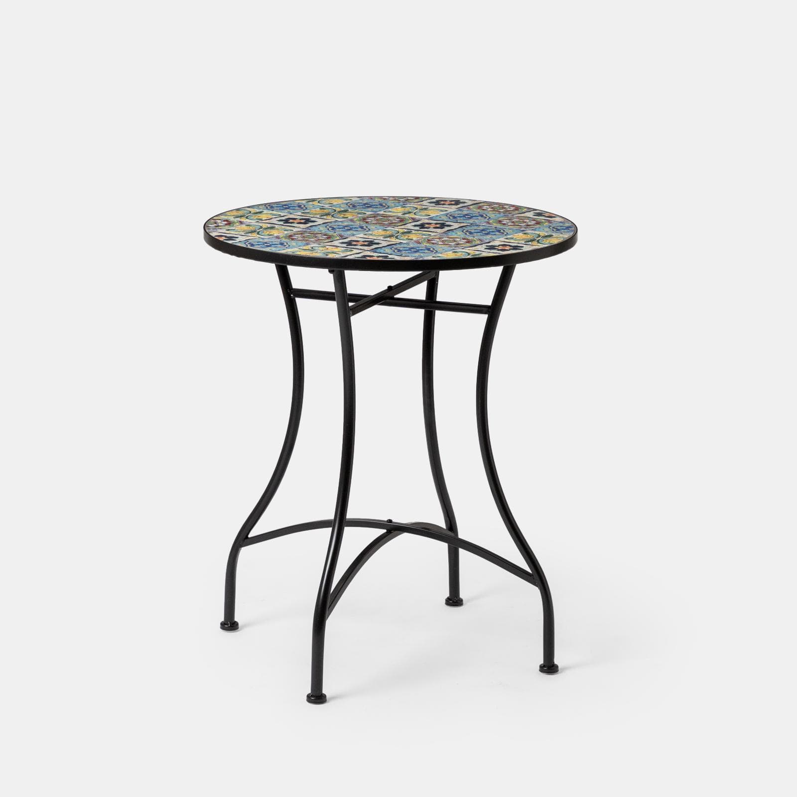Set bistrot con 2 sedie e tavolo rotondo 60 cm decorazione maiolica toni freddi - Otranto
