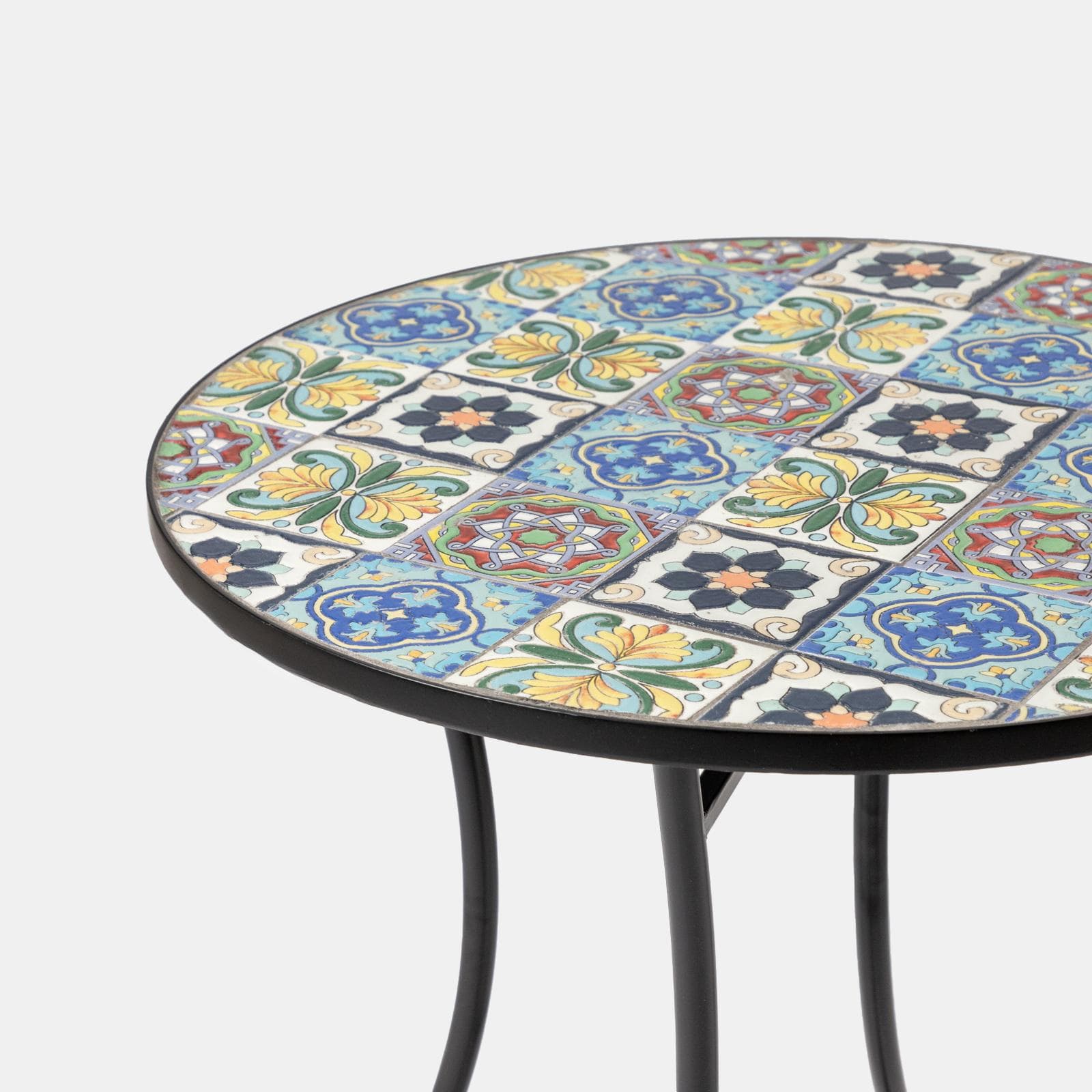 Set bistrot con 2 sedie e tavolo rotondo 60 cm decorazione maiolica toni freddi - Otranto