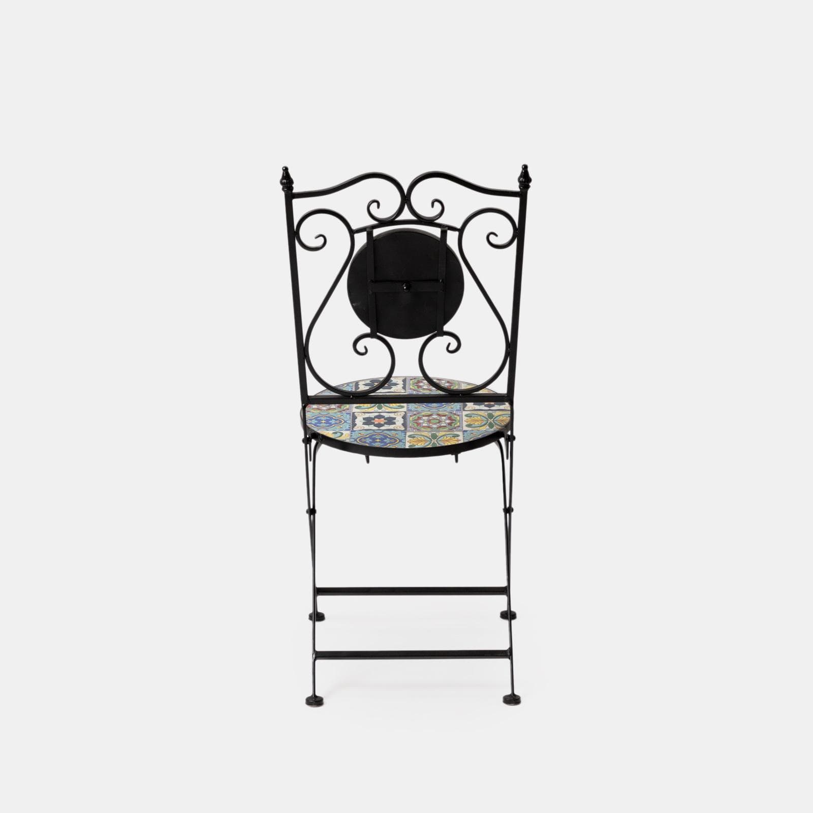 Set bistrot con 2 sedie e tavolo rotondo 60 cm decorazione maiolica toni freddi - Otranto
