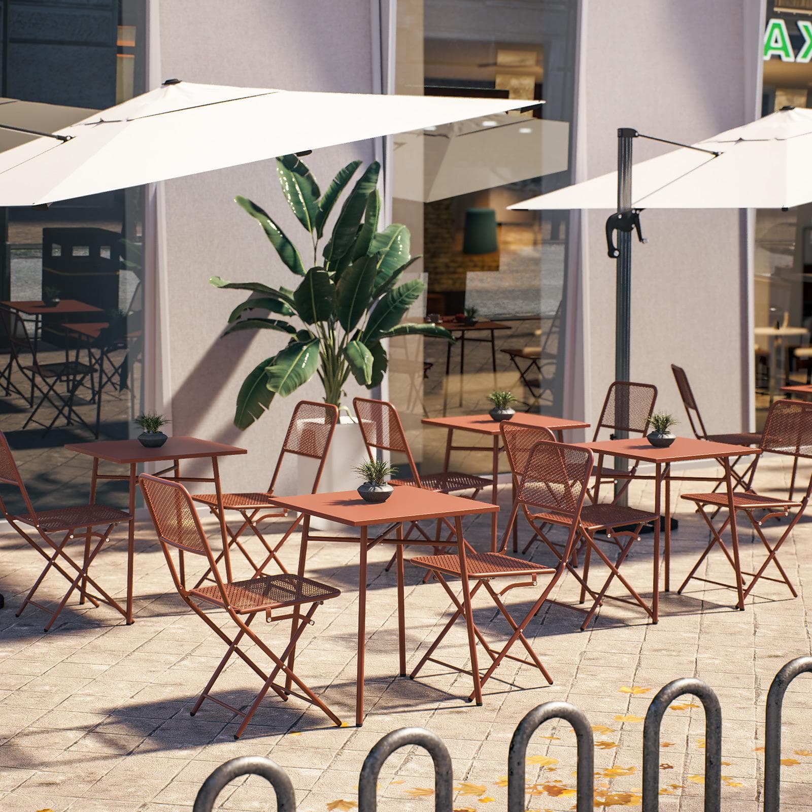 Set bistrot con tavolo 60x60 cm e 2 sedie pieghevoli in acciaio terracotta - Faber