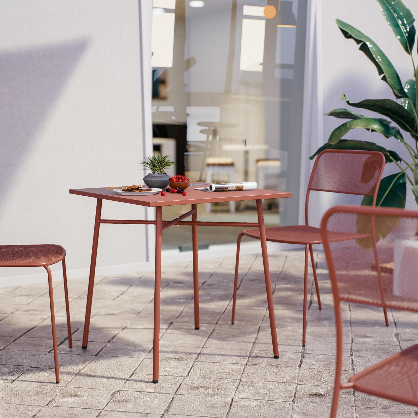 Set bistrot con tavolo 70x70 cm e 2 sedie in acciaio terracotta - Faber