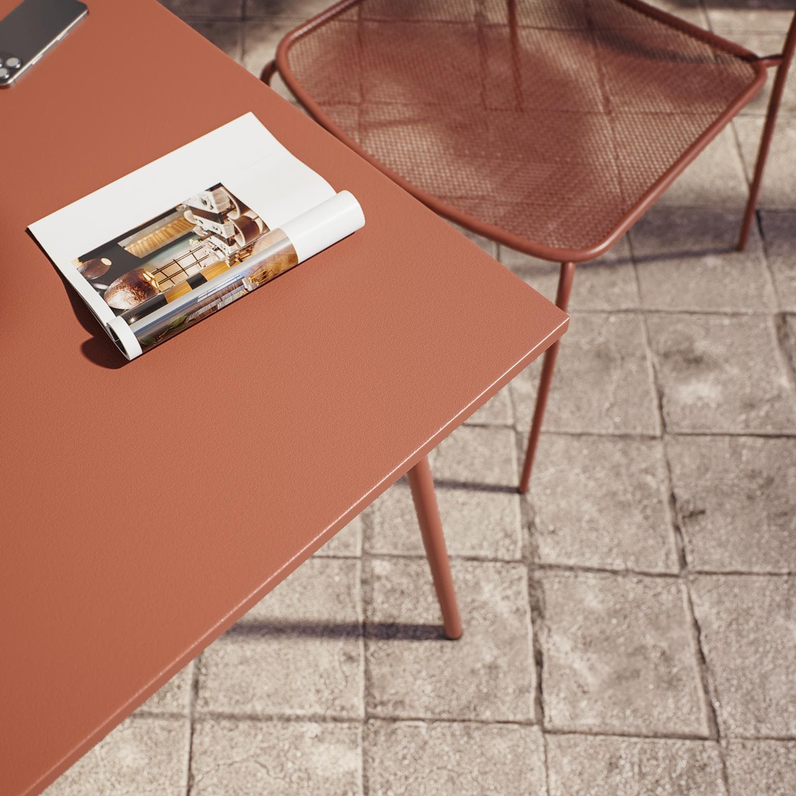 Set bistrot con tavolo 70x70 cm e 2 sedie in acciaio terracotta - Faber