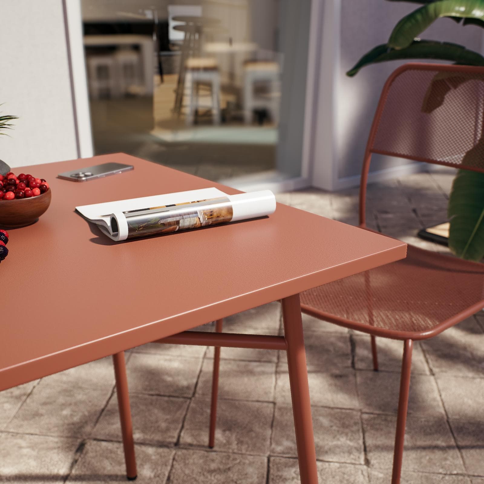 Set bistrot con tavolo 70x70 cm e 2 sedie in acciaio terracotta - Faber