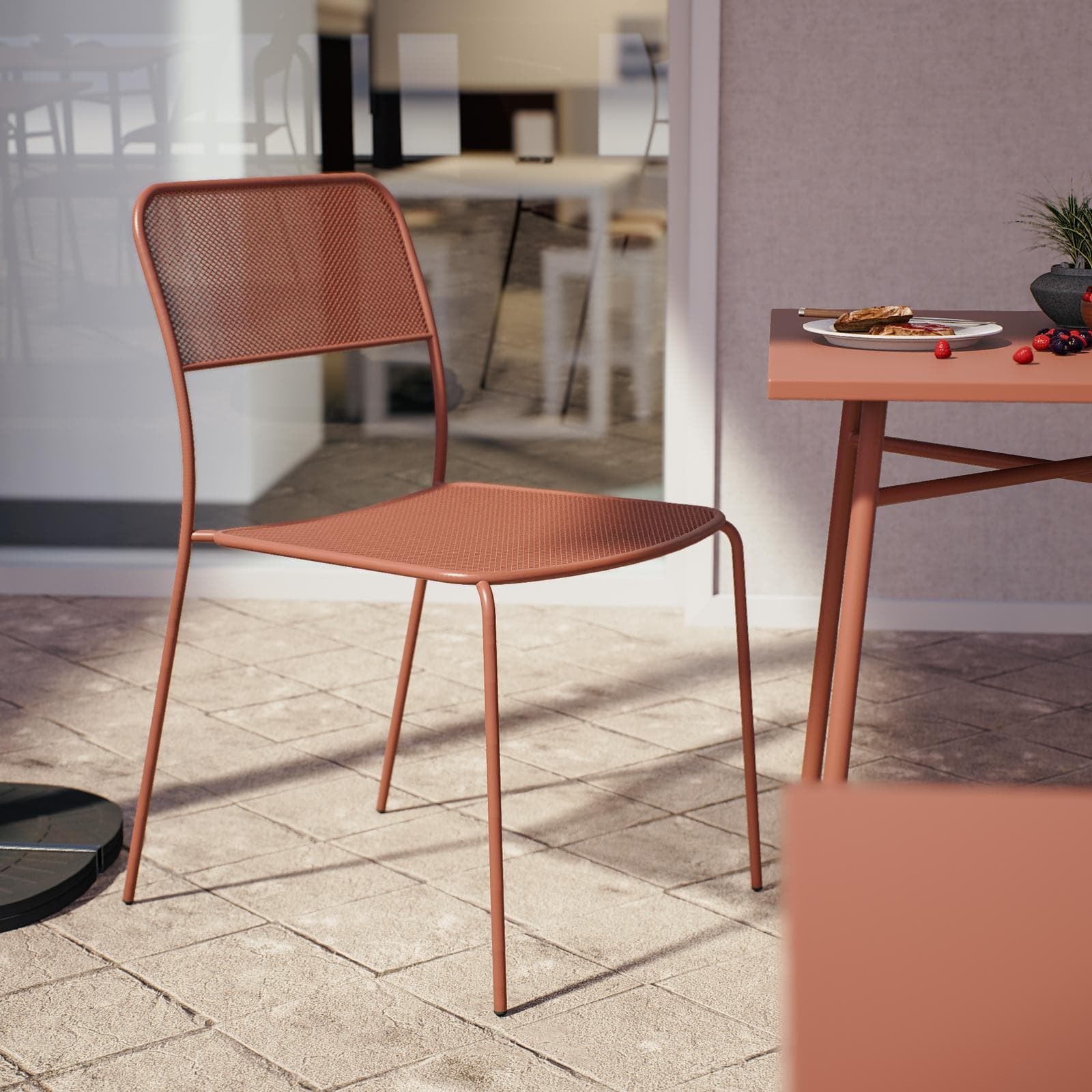 Set bistrot con tavolo 70x70 cm e 2 sedie in acciaio terracotta - Faber