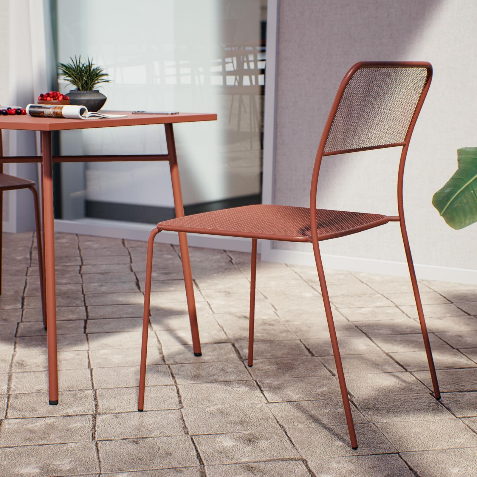 Set bistrot con tavolo 70x70 cm e 2 sedie in acciaio terracotta - Faber