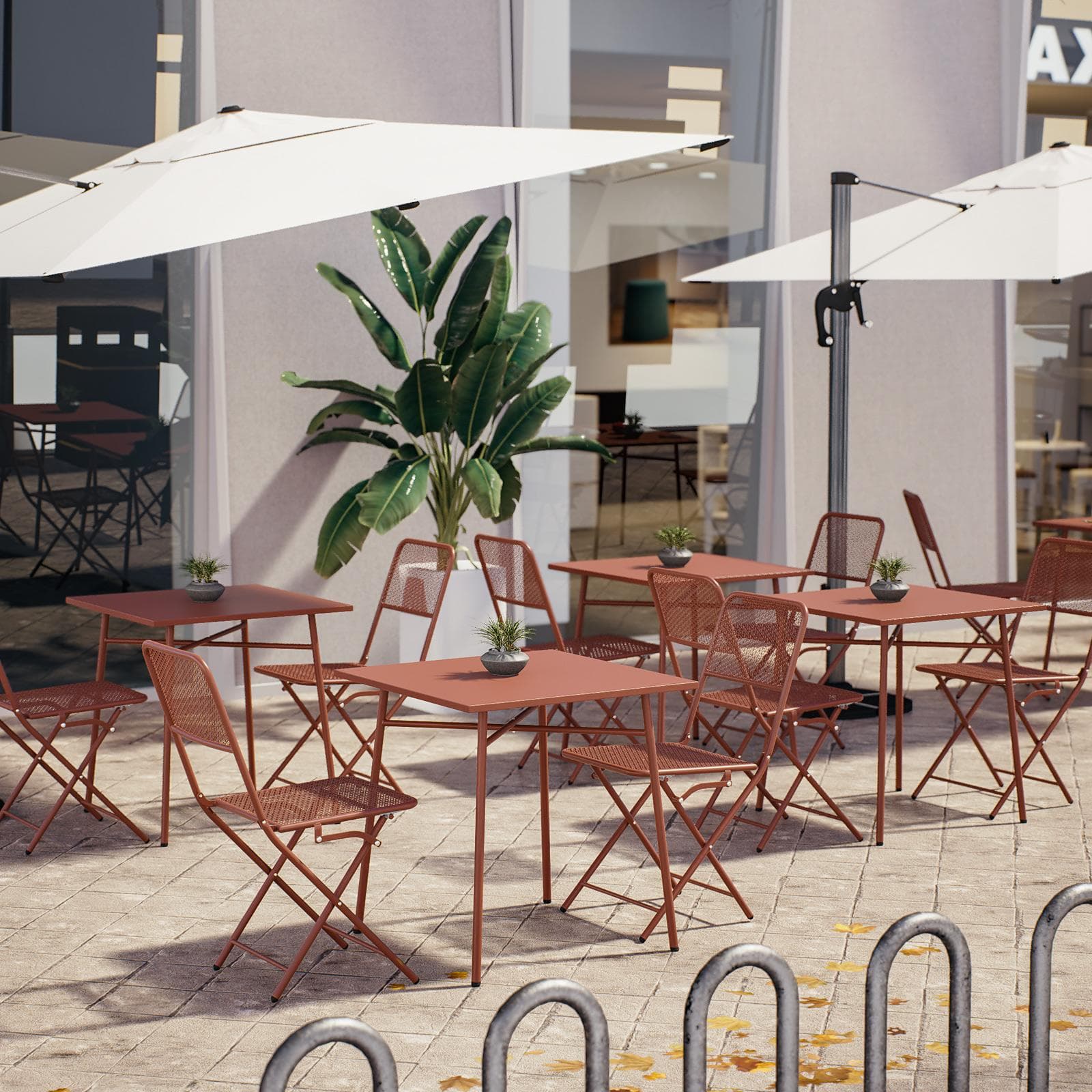 Set bistrot con tavolo 70x70 cm e 2 sedie pieghevoli in acciaio terracotta - Faber
