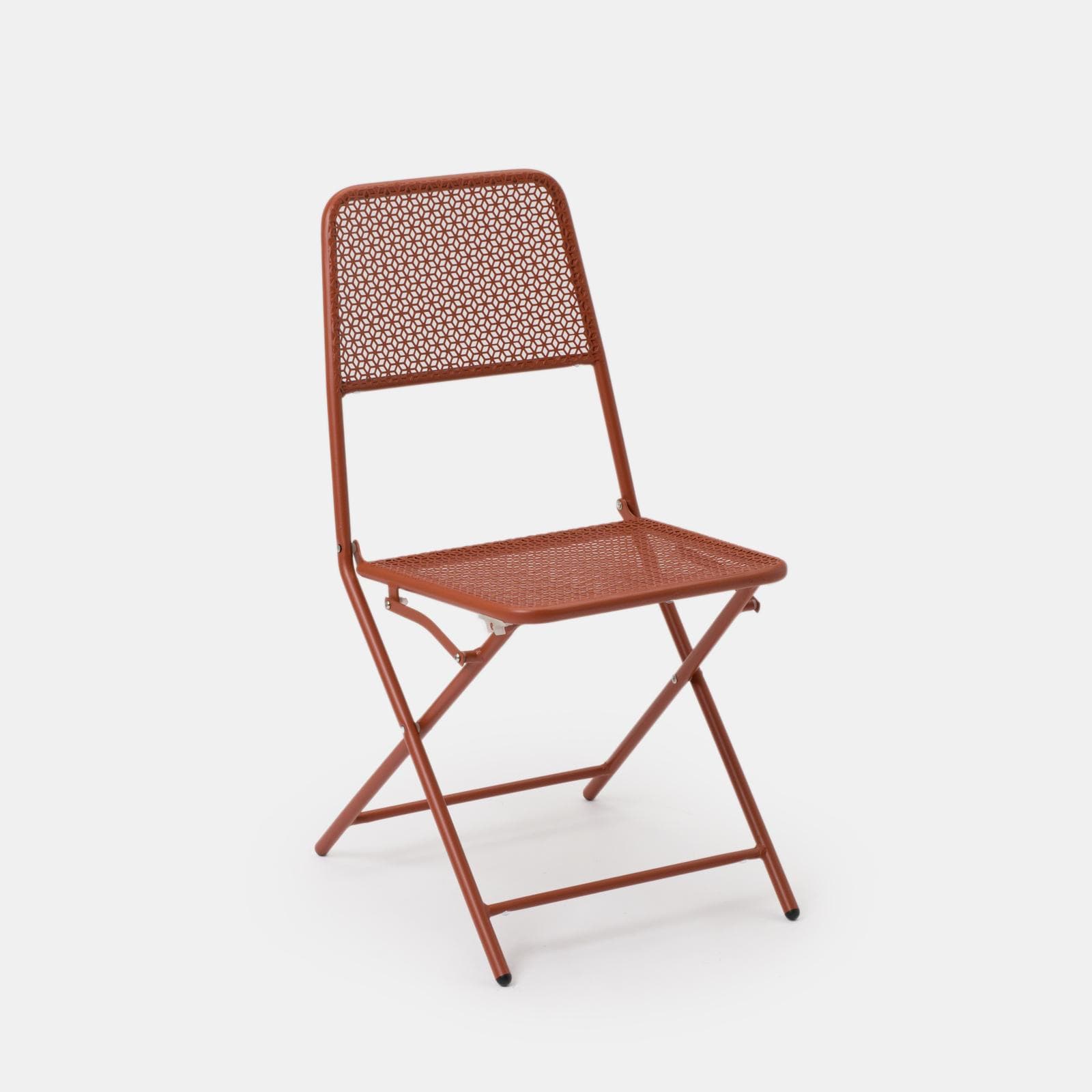 Set bistrot con tavolo 70x70 cm e 2 sedie pieghevoli in acciaio terracotta - Faber