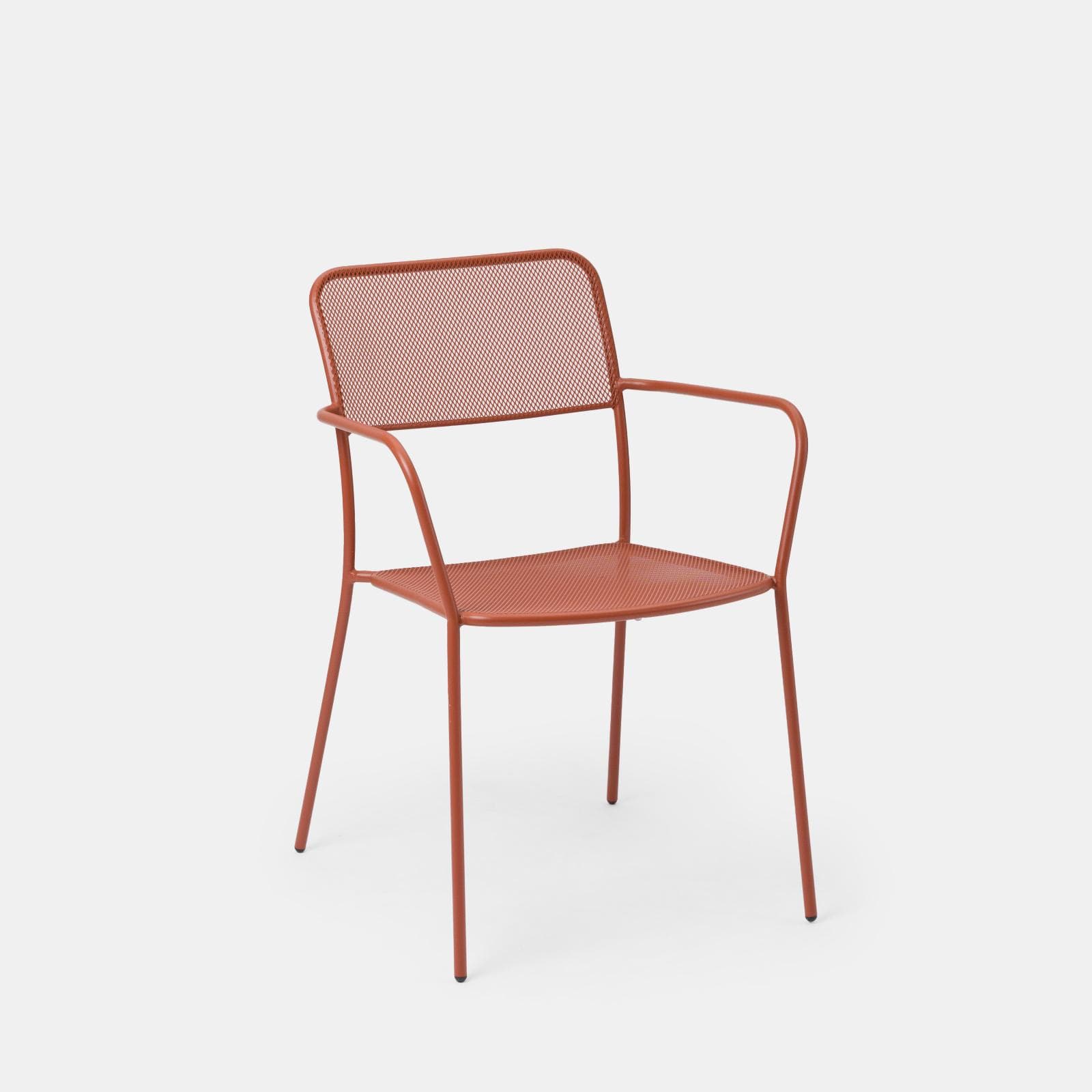 Set bistrot con tavolo pieghevole 60x60 cm e 2 sedie con braccioli in acciaio terracotta - Faber