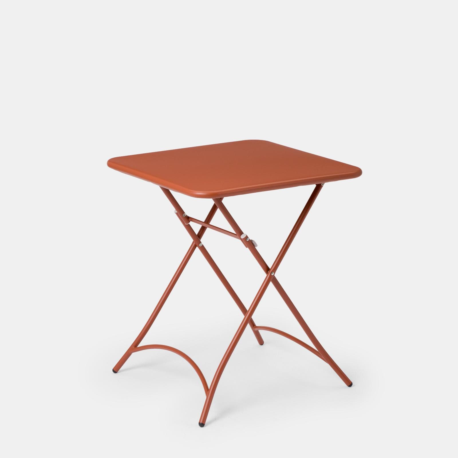 Set bistrot con tavolo pieghevole 60x60 cm e 2 sedie con braccioli in acciaio terracotta - Faber