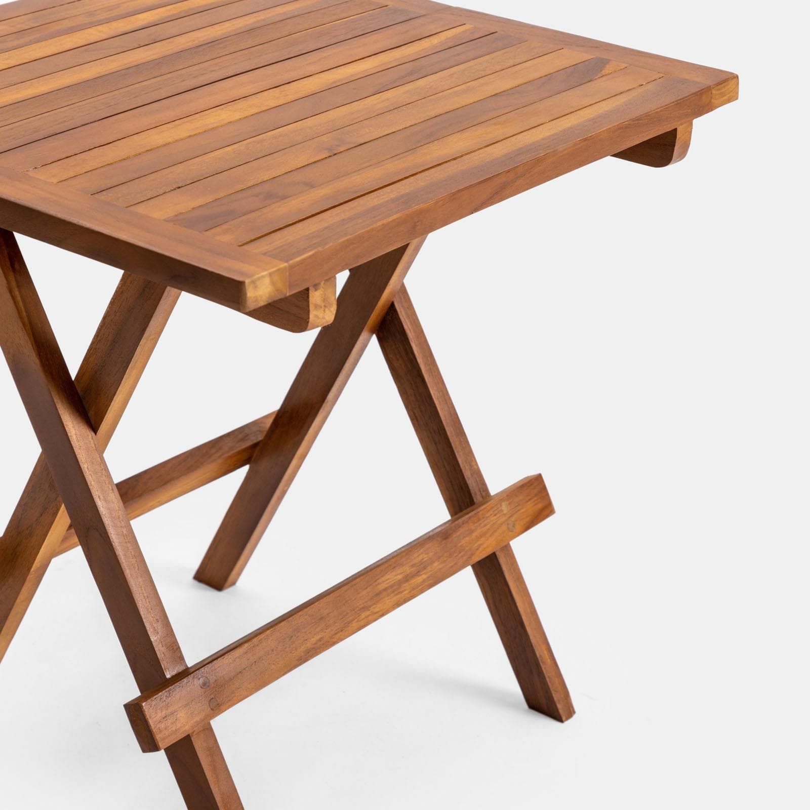 Set relax tavolino pieghevole 50x50 cm e 2 sedie pieghevoli in legno teak - Louis