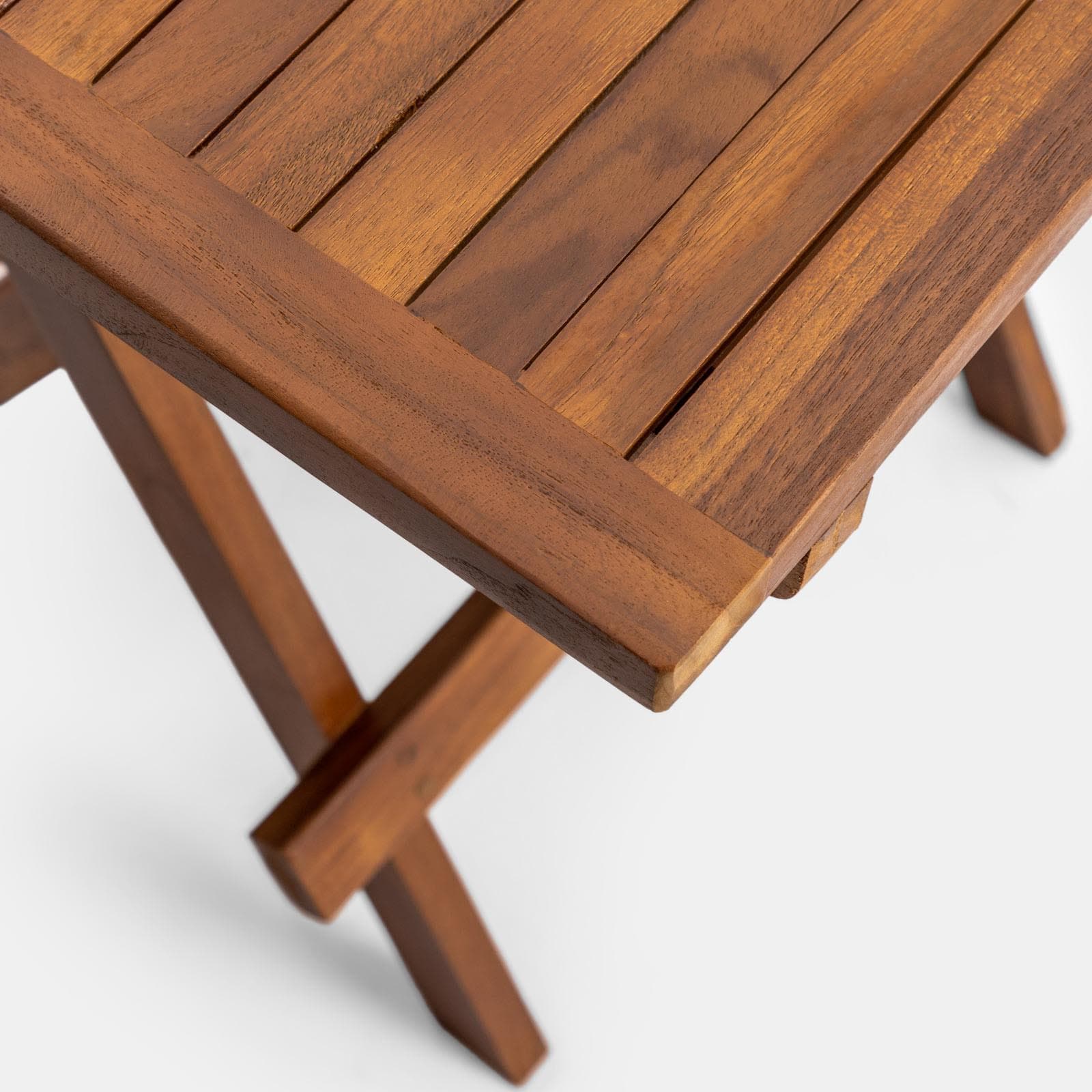 Set relax tavolino pieghevole 50x50 cm e 2 sedie pieghevoli in legno teak - Louis