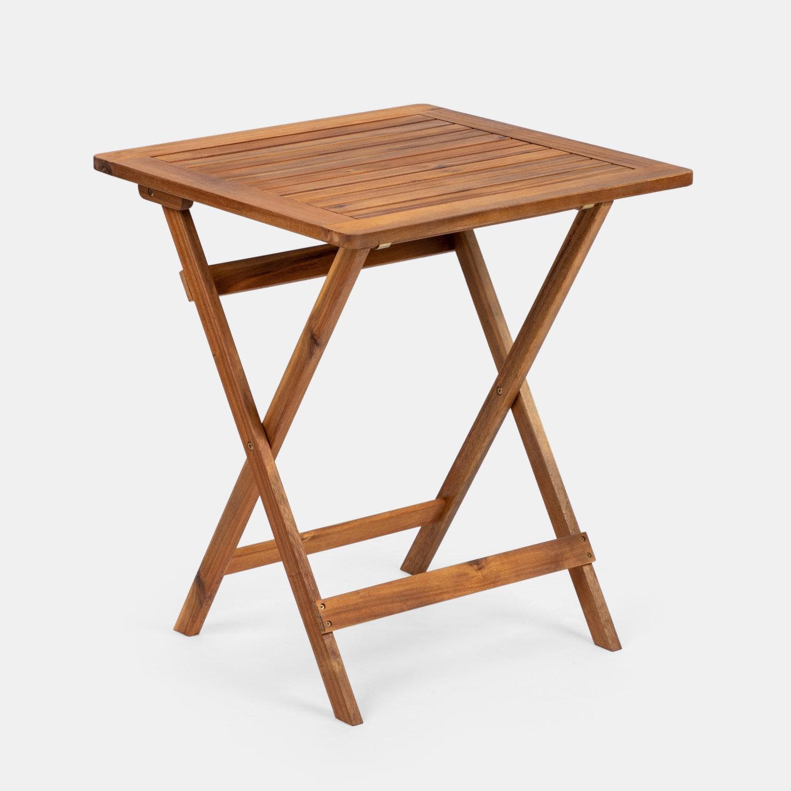 Set bistrot tavolo pieghevole 60x60 cm e 2 sedie pieghevoli in legno di acacia e corda tortora - Yadira
