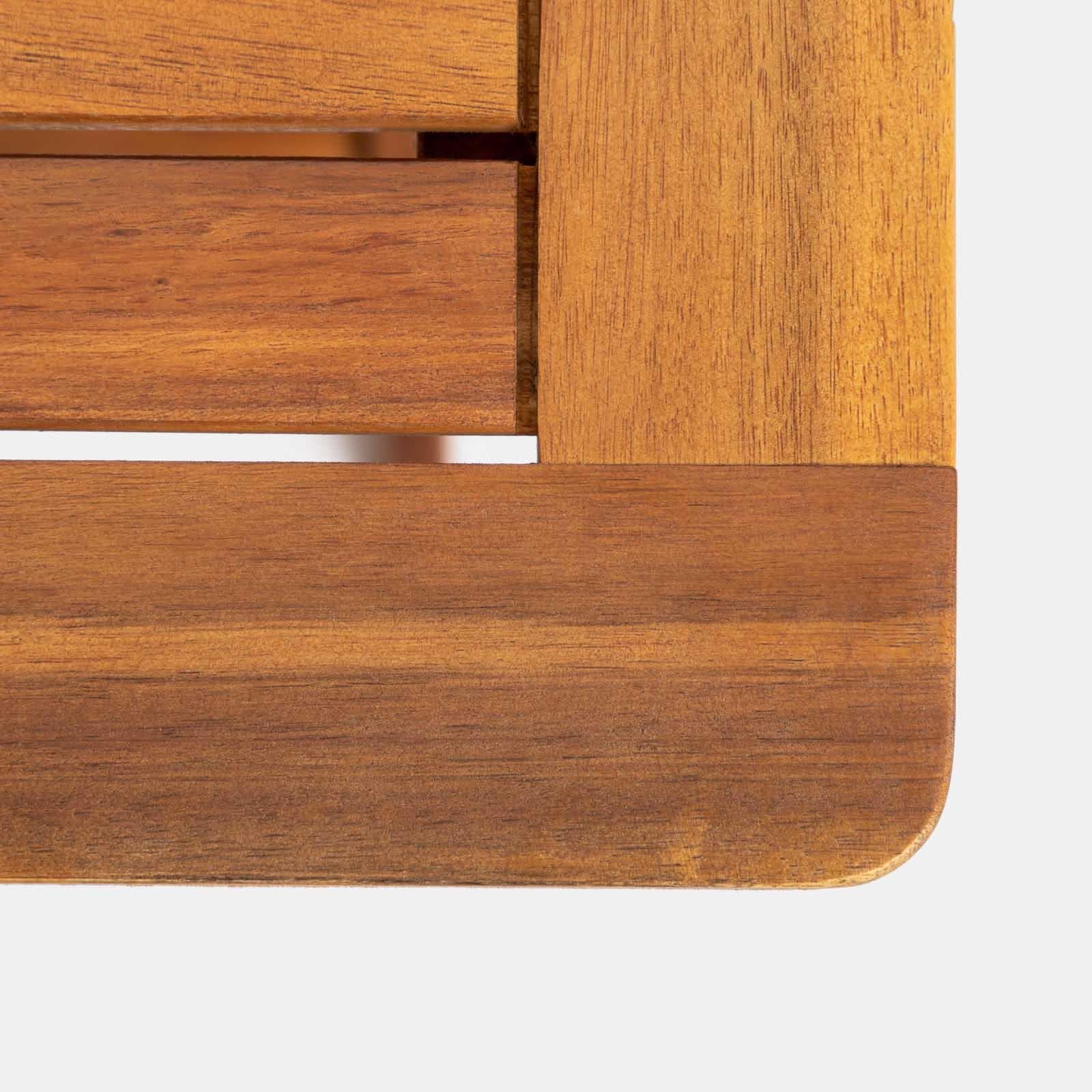 Set bistrot tavolo pieghevole 70x70 cm e 2 sedie pieghevoli con braccioli in legno di acacia e corda tortora - Yadira
