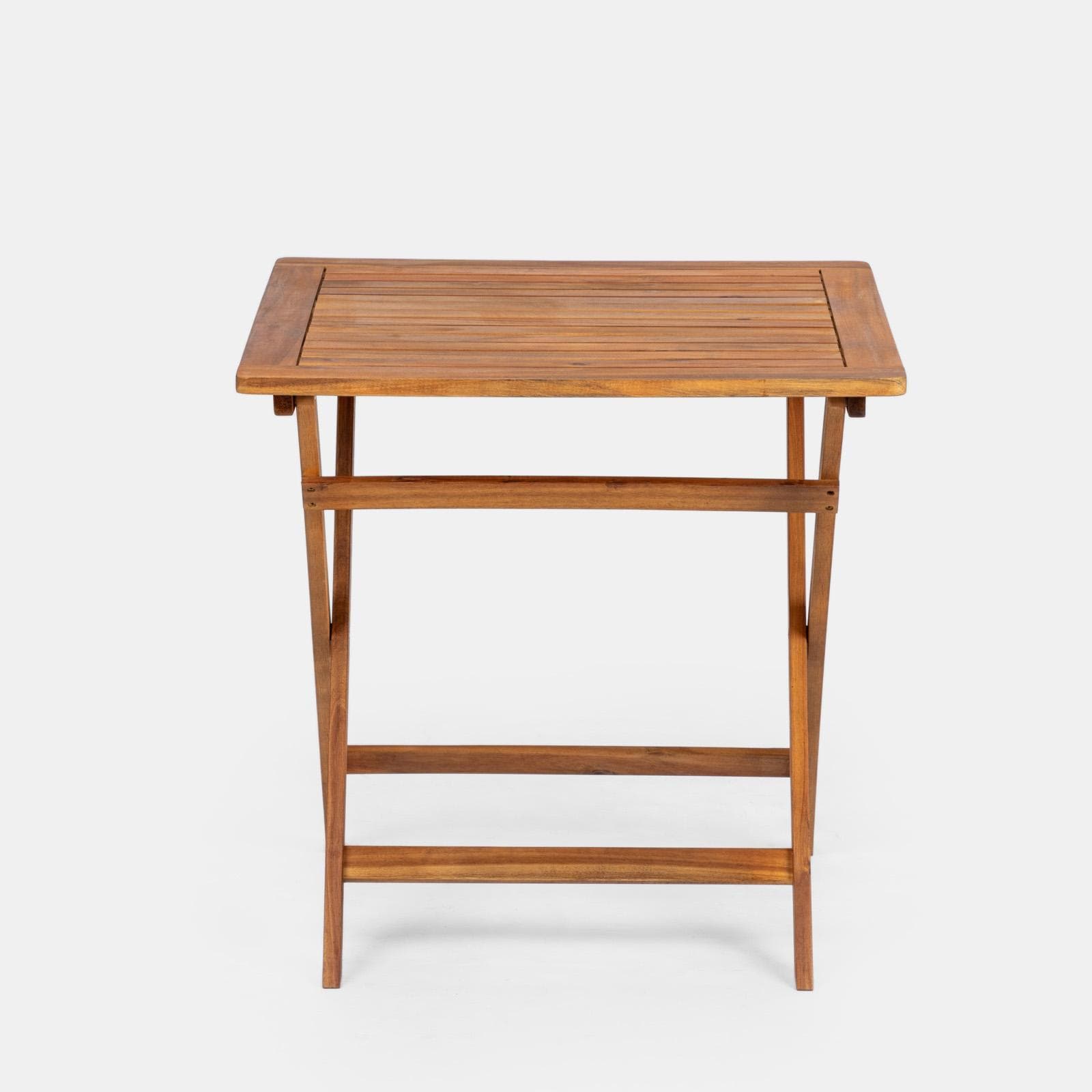 Set bistrot tavolo pieghevole 70x70 cm e 2 sedie pieghevoli con braccioli in legno di acacia e corda tortora - Yadira