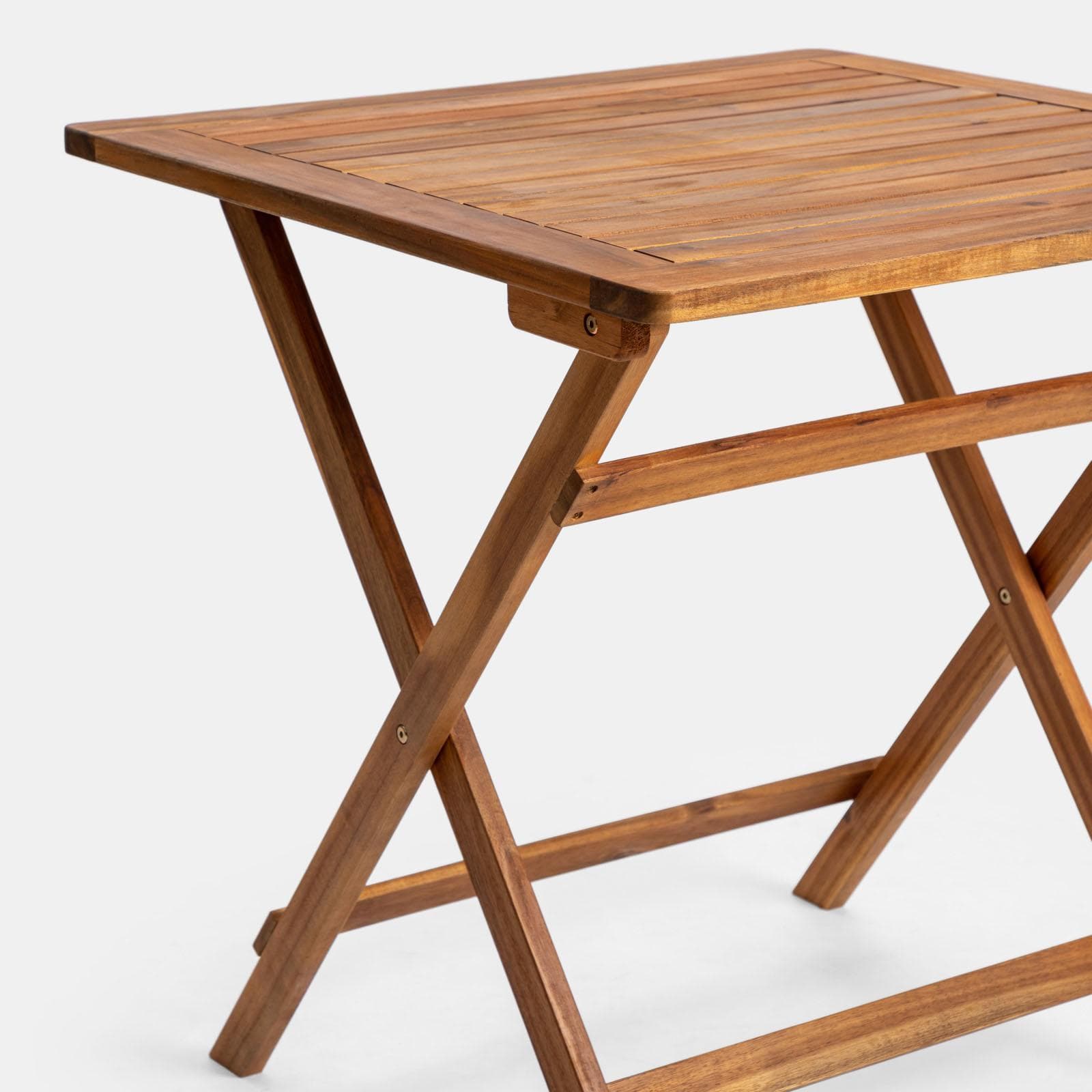 Set bistrot tavolo pieghevole 70x70 cm e 2 sedie pieghevoli con braccioli in legno di acacia e corda tortora - Yadira