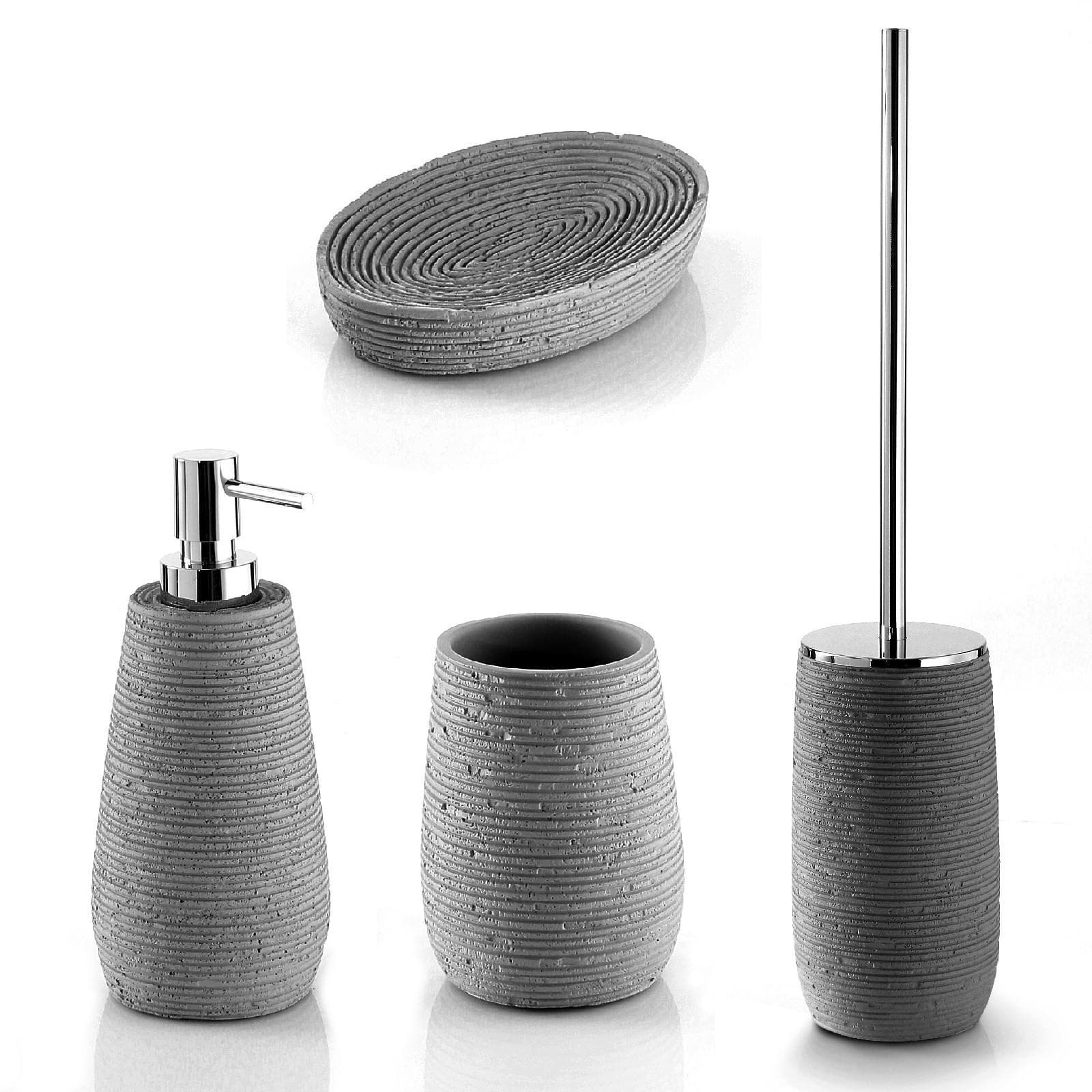 Set 4 accessori appoggio in resina grigio con inserti cromati - Gemini di Gedy