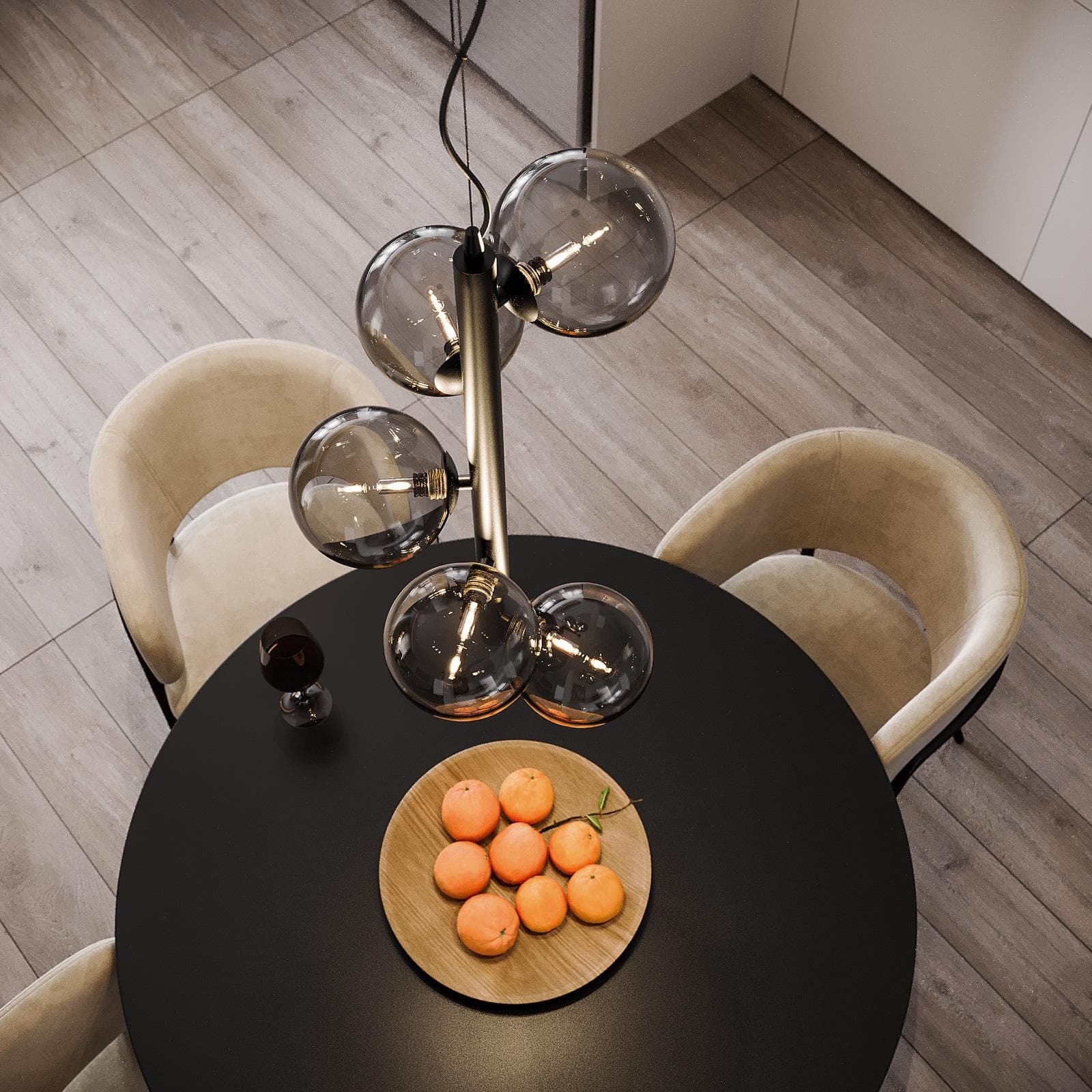 Set con lampada sospesa 183h cm e 2 applique in metallo nero e diffusore fumé