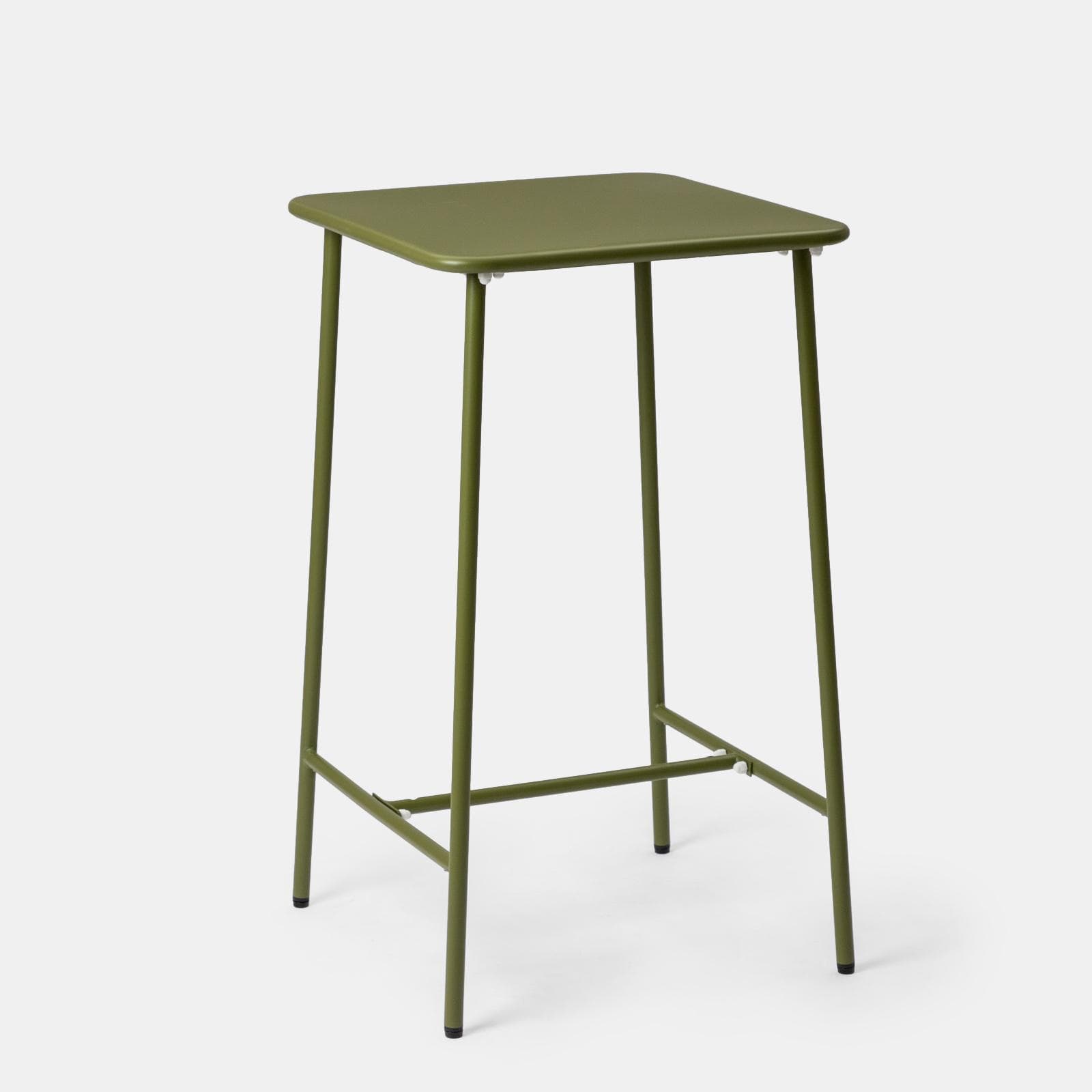 Set con tavolo alto 60x60 cm e 4 sgabelli in acciaio verde oliva e nero - Faber