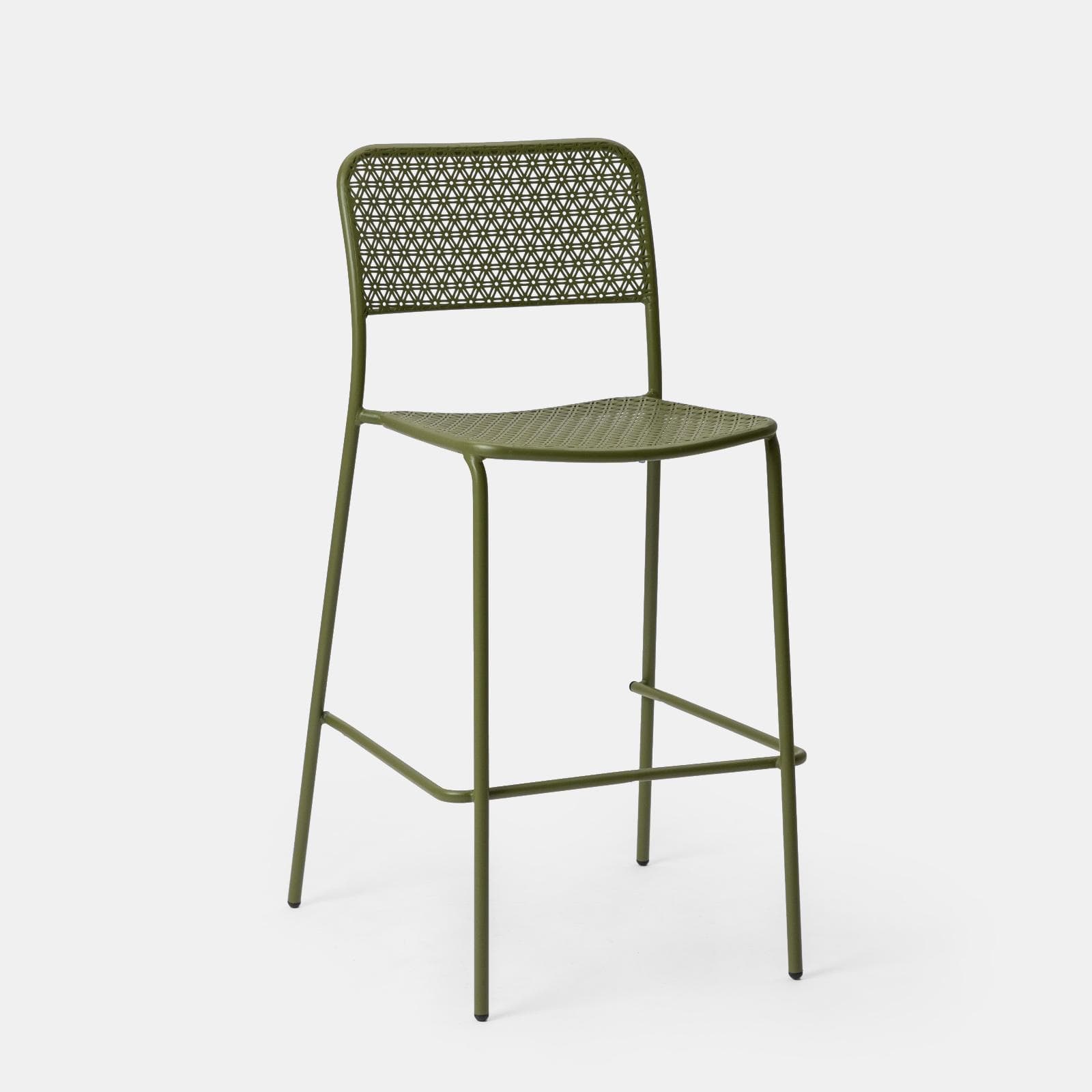 Set con tavolo alto 60x60 cm e 4 sgabelli in acciaio verde oliva e nero - Faber