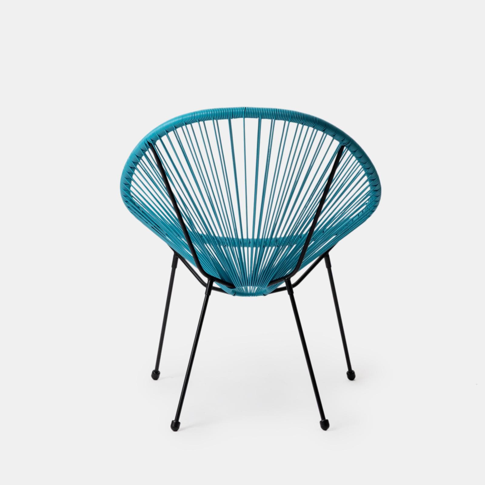 Set relax con 2 poltrone e tavolino rotondo 50 cm in metallo nero e corda azzurro - Kalimba