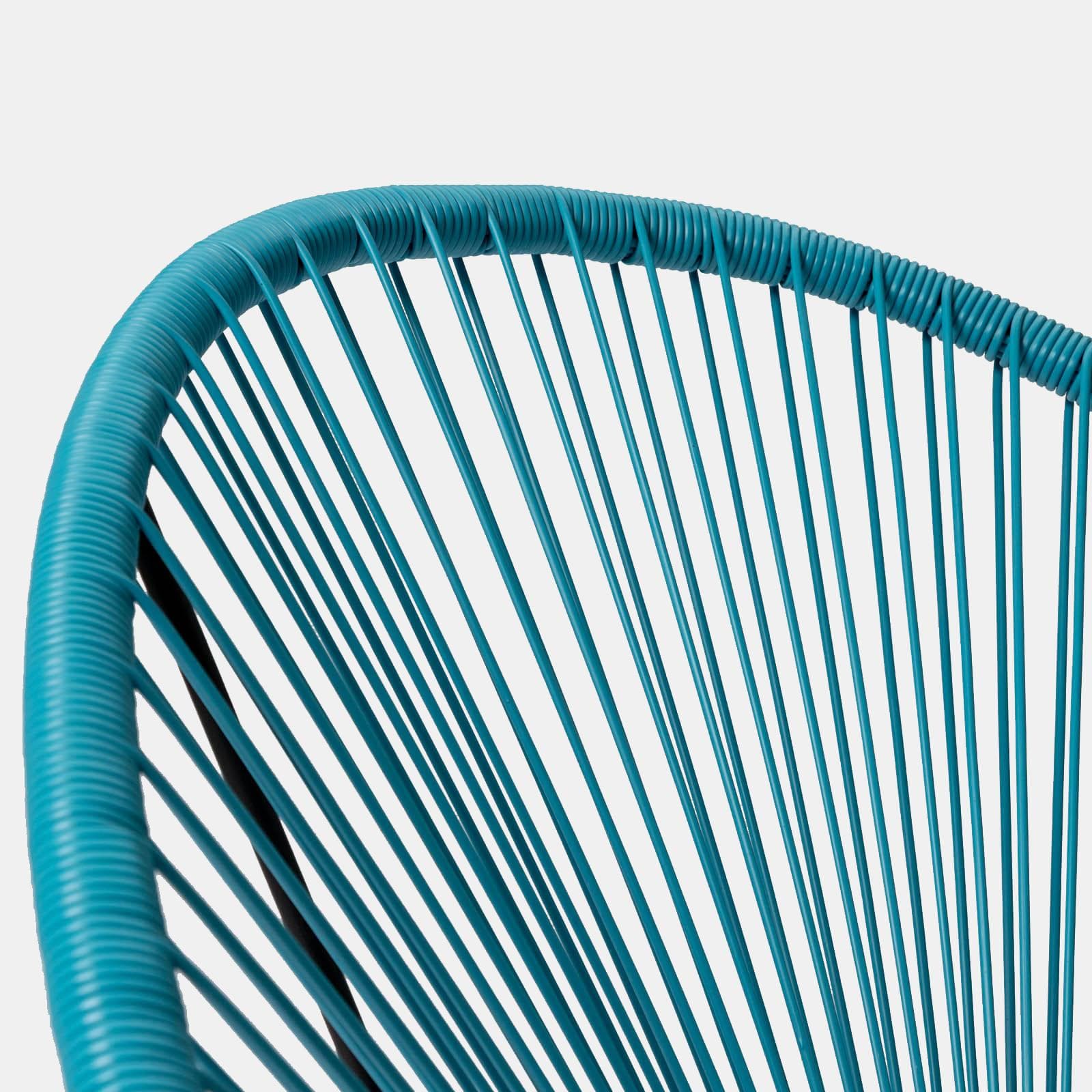 Set relax con 2 poltrone e tavolino rotondo 50 cm in metallo nero e corda azzurro - Kalimba