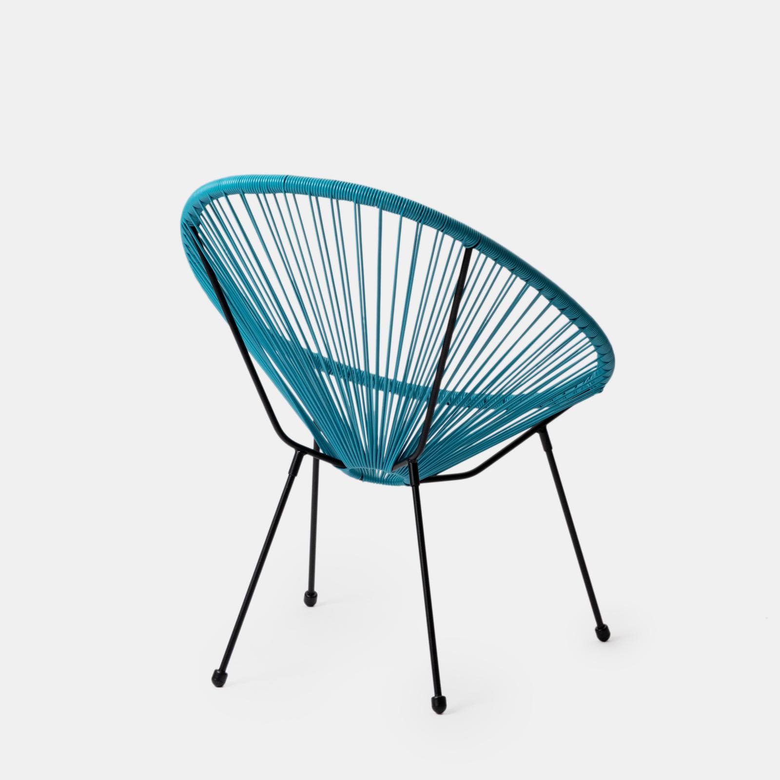Set relax con 2 poltrone e tavolino rotondo 50 cm in metallo nero e corda azzurro - Kalimba