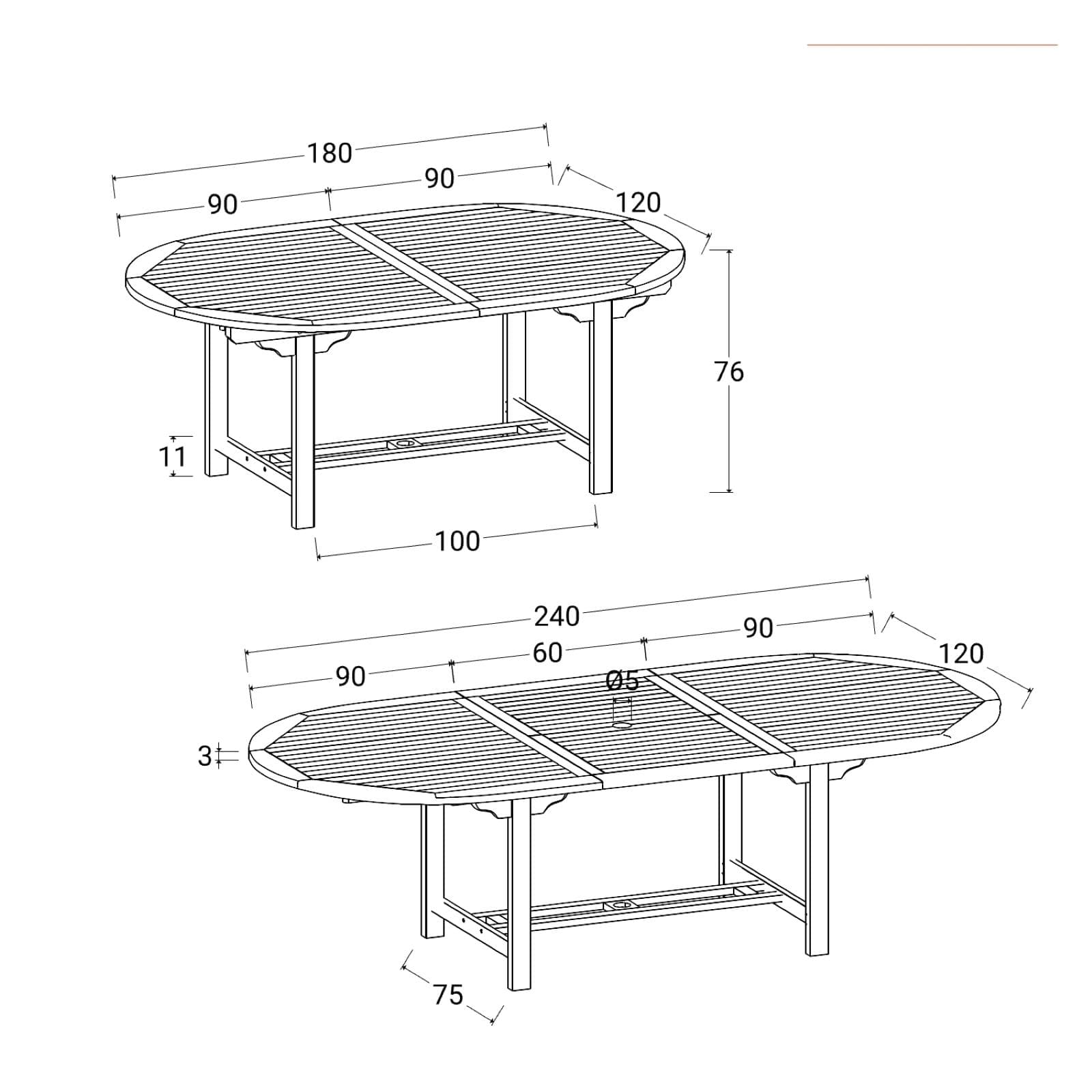 Set pranzo tavolo ovale allungabile 180/240x120 cm e 6 sedie in legno teak - Louis