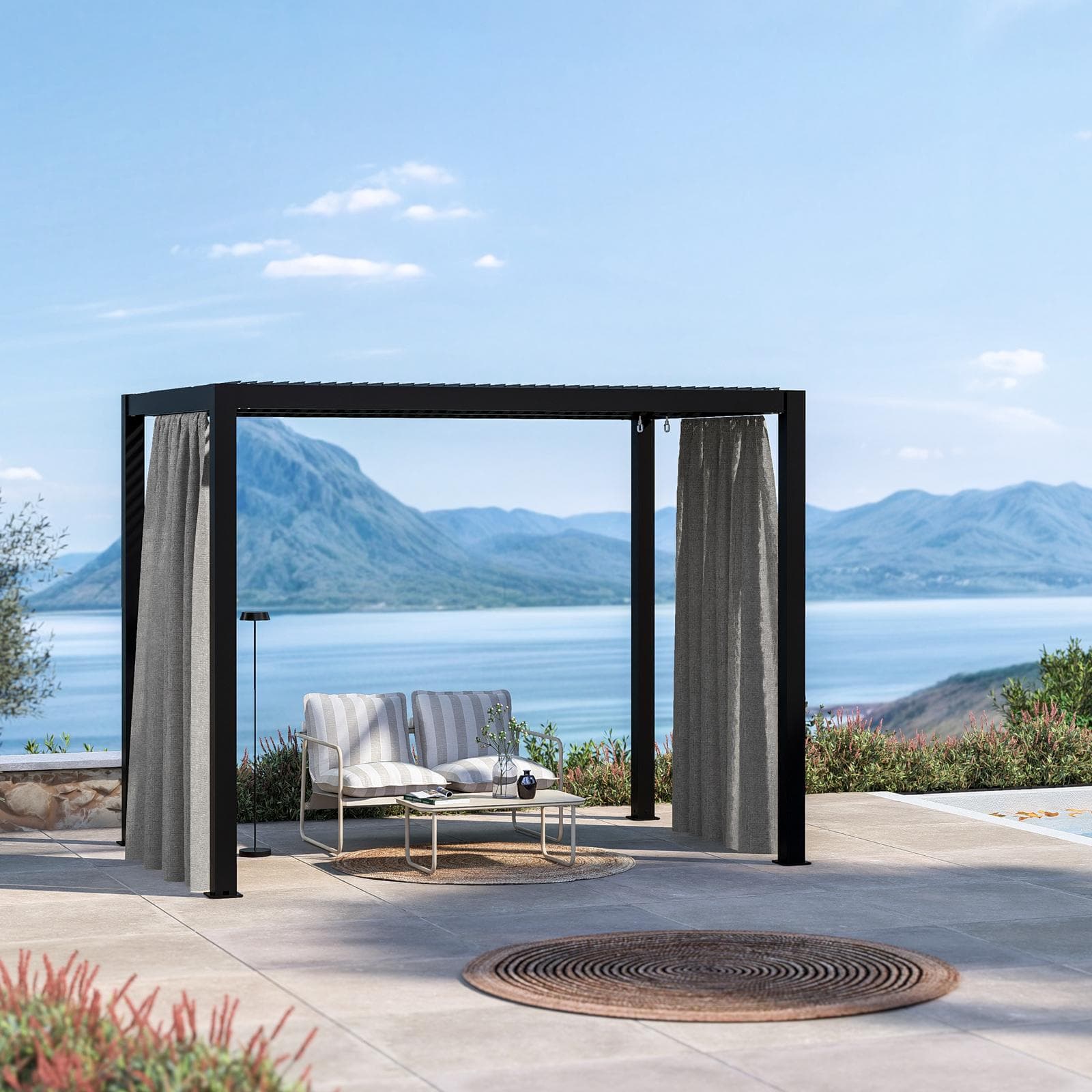 Set di 2 tende laterali per lato da 2 m per gazebo bioclimatico 3x2 m grigio