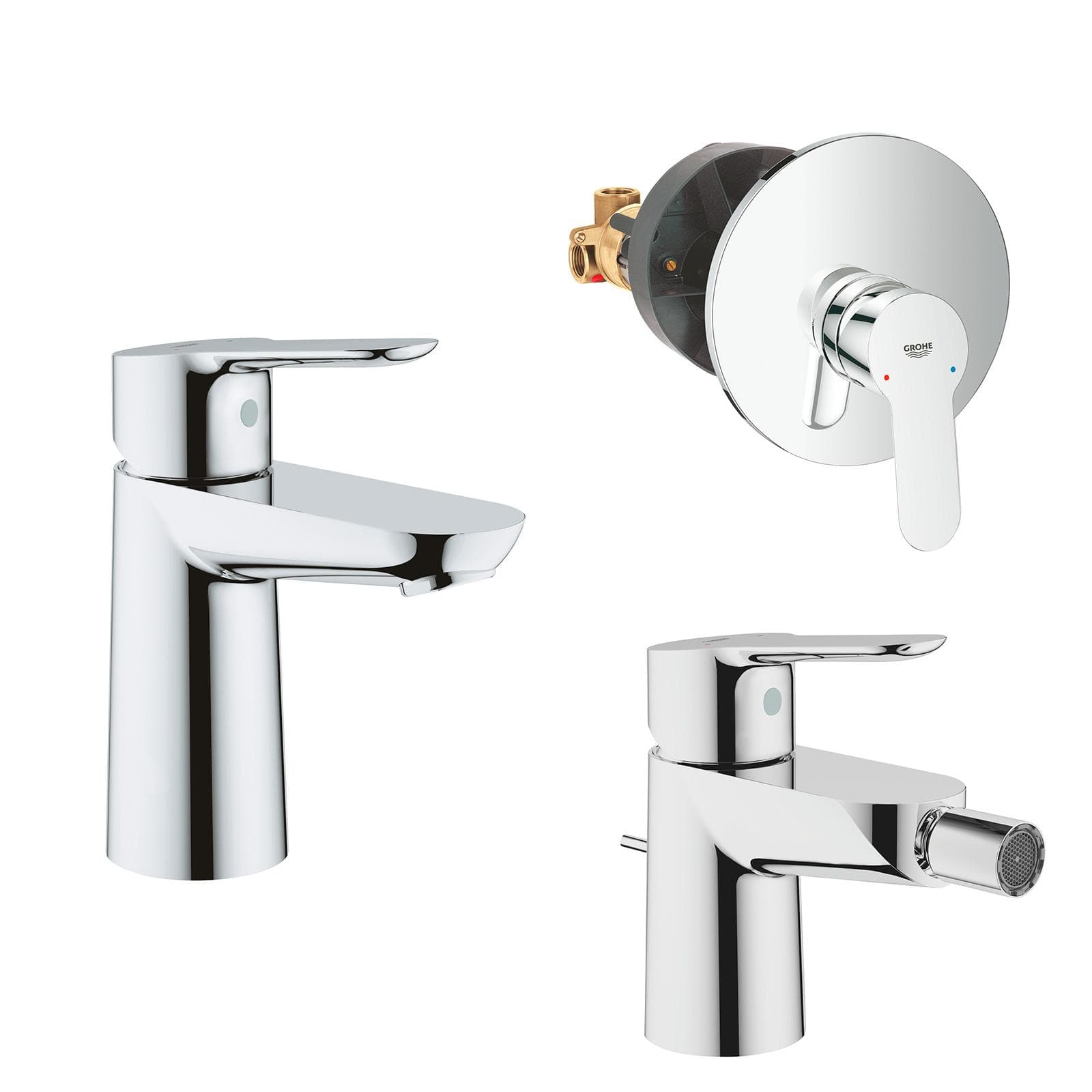 Set di miscelatori GROHE Bauedge lavabo tg.S + bidet + incasso doccia in ottone