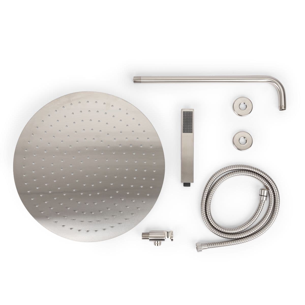 Set doccia con soffione 40 cm con braccio 40 cm e kit doccino spazzolato