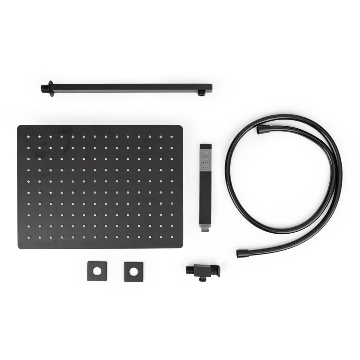 Set doccia con soffione 40x30 cm, braccio slim 40 cm e kit doccino nero opaco