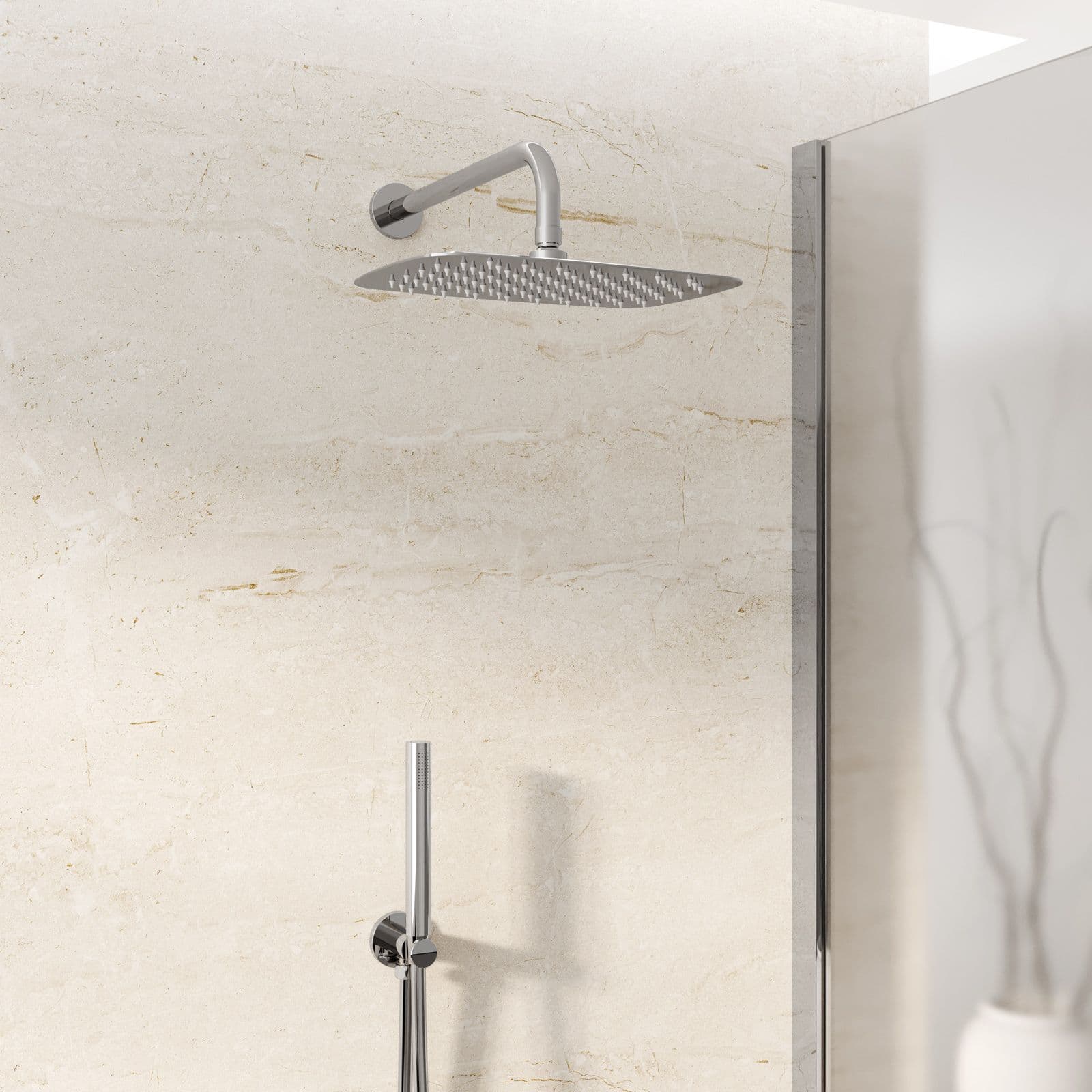 Set doccia con soffione braccio e doccino anticalcare con presa acqua a muro