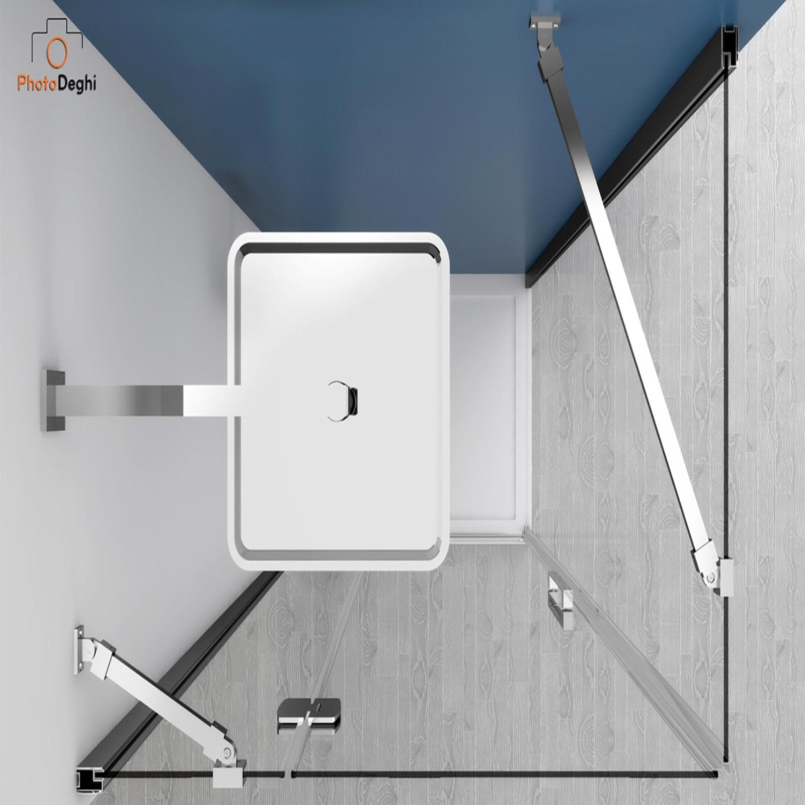 Set doccia cromato con soffione squadrato con braccio e doccetta con presa acqua