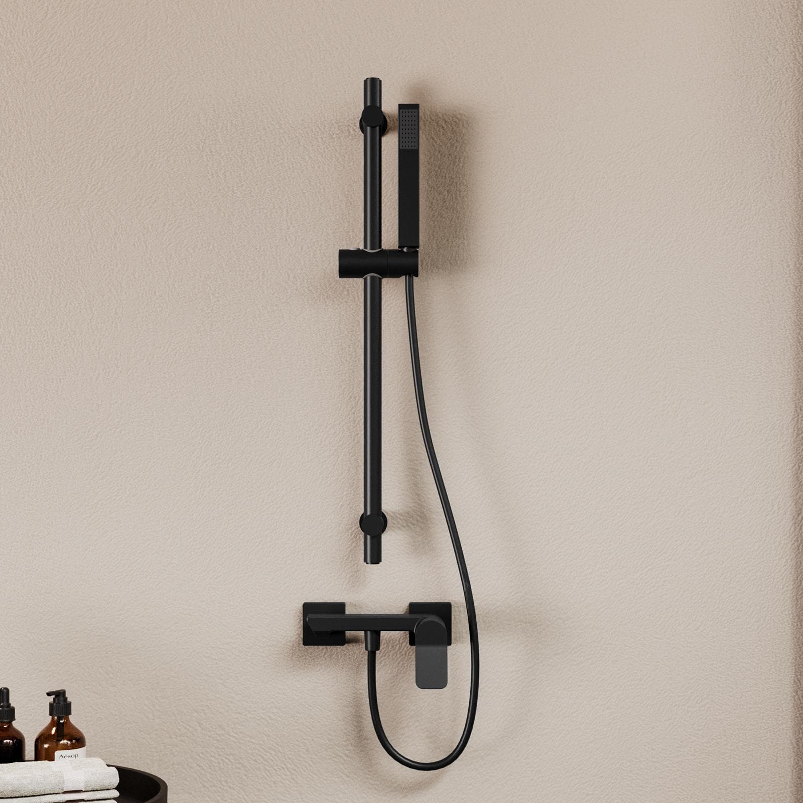Set esterno doccia e saliscendi con doccino nero – Wing