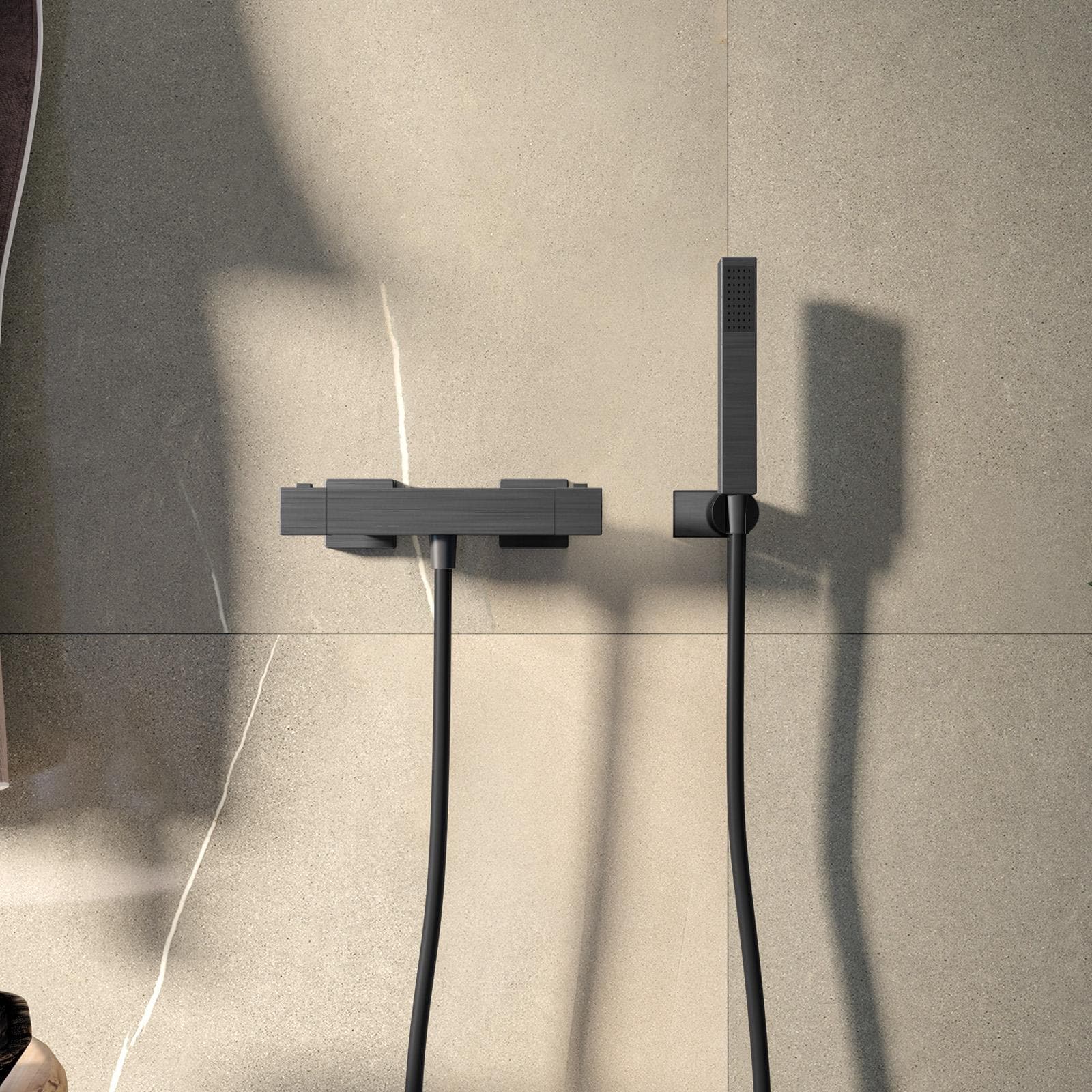 Set esterno doccia termostatico con doccino nero spazzolato – Kyria