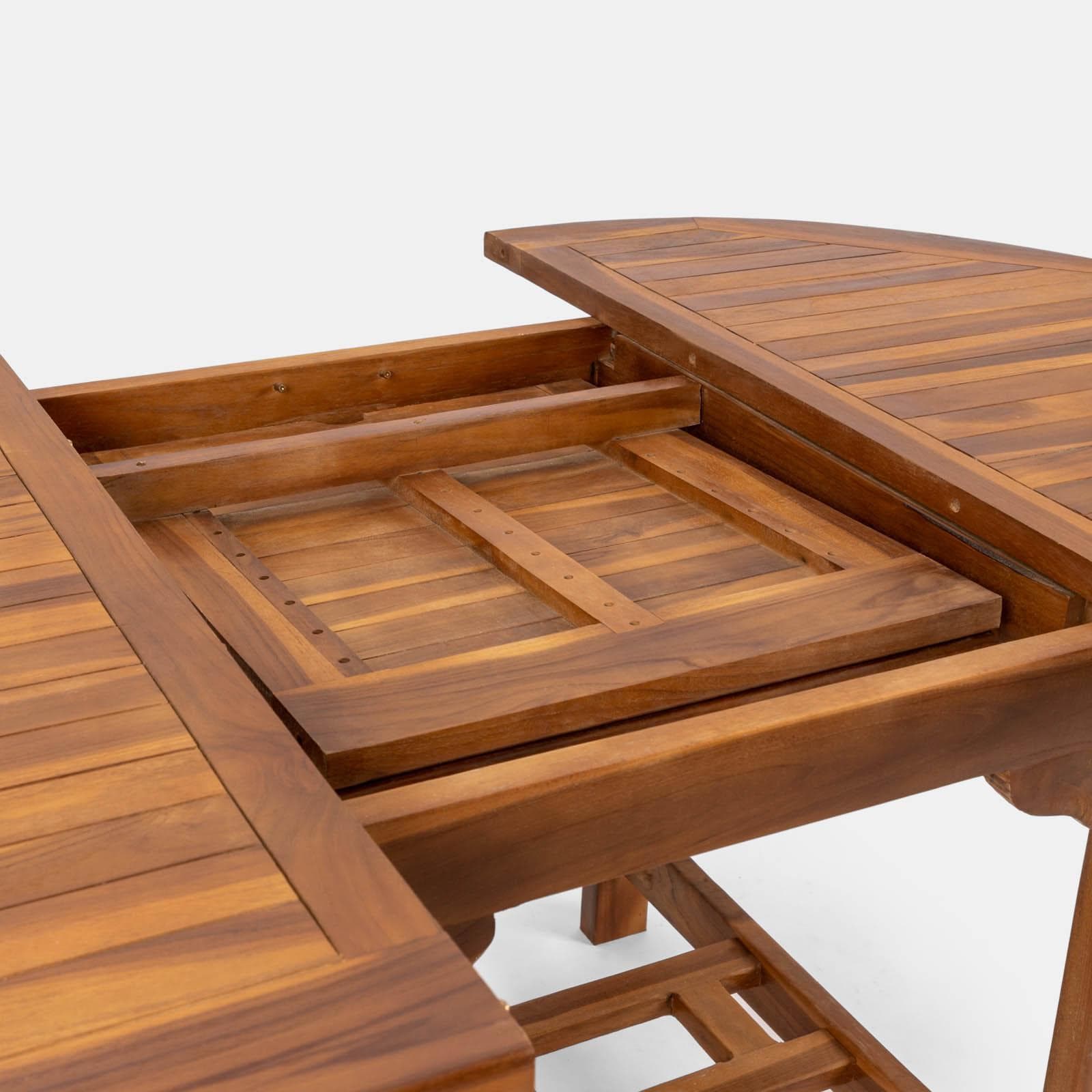 Set pranzo tavolo 120/170x120 cm e 4 sedie pieghevoli in legno teak - Louis