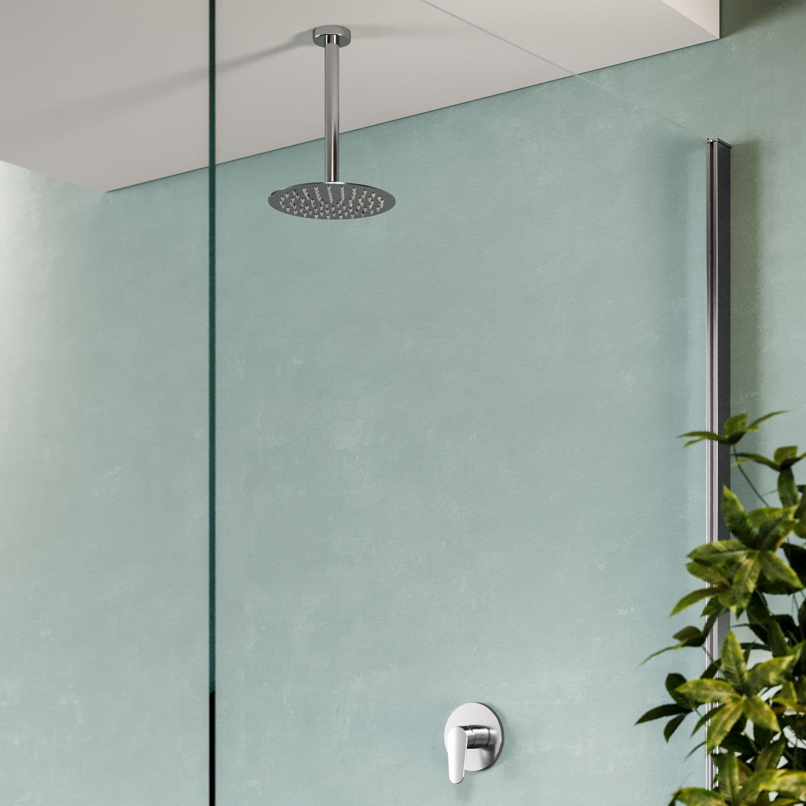 Set incasso doccia con braccio a soffitto 22 cm e soffione 25 cm cromo – Lir