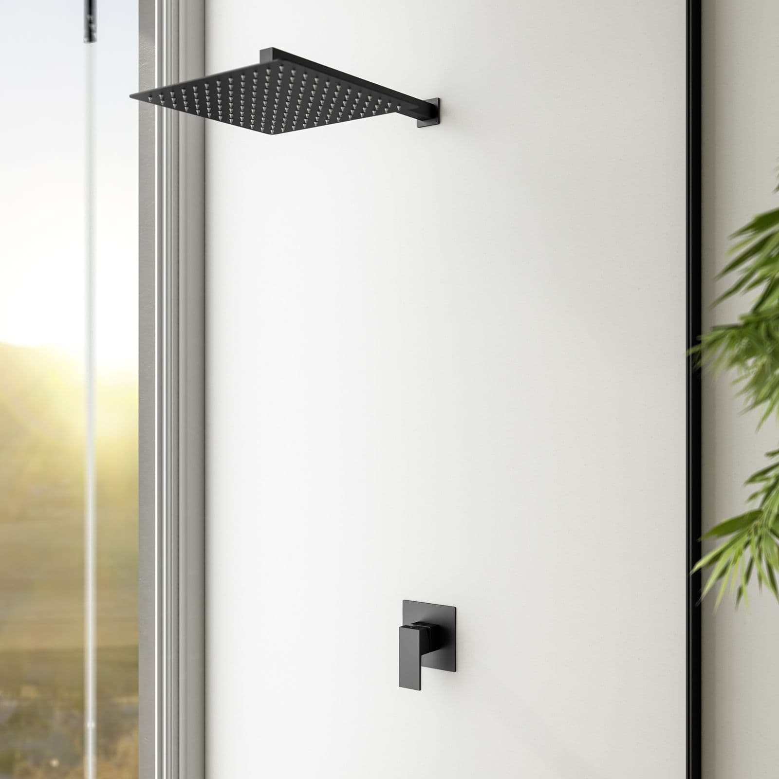 Set incasso doccia con braccio doccia 40 cm e soffione 30x30 cm nero – Tiamat