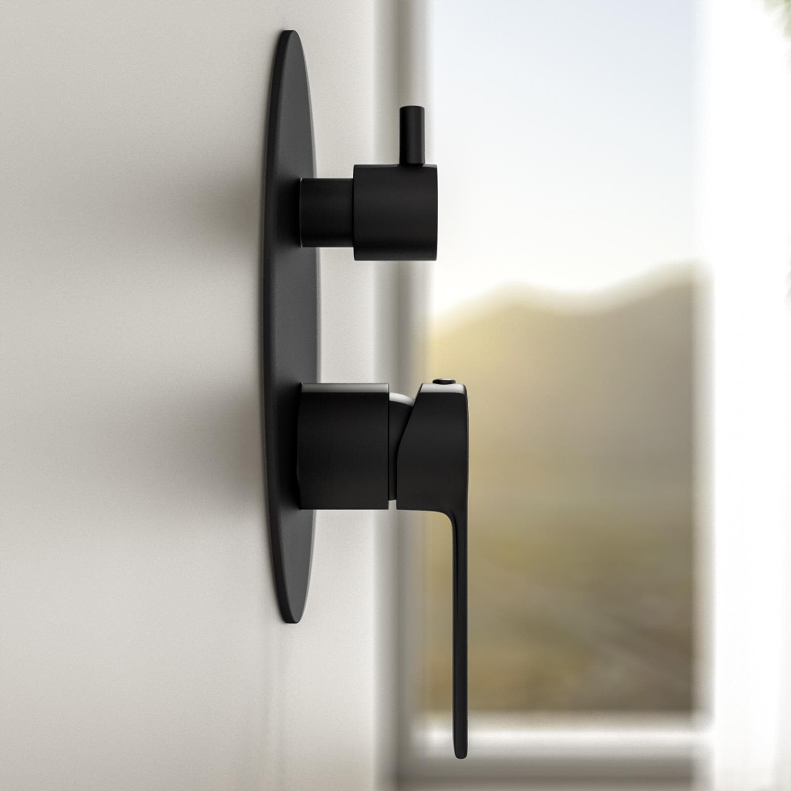 Set incasso doccia con deviatore e doccino con braccio doccia 22 cm e soffione 40 cm nero – Tila