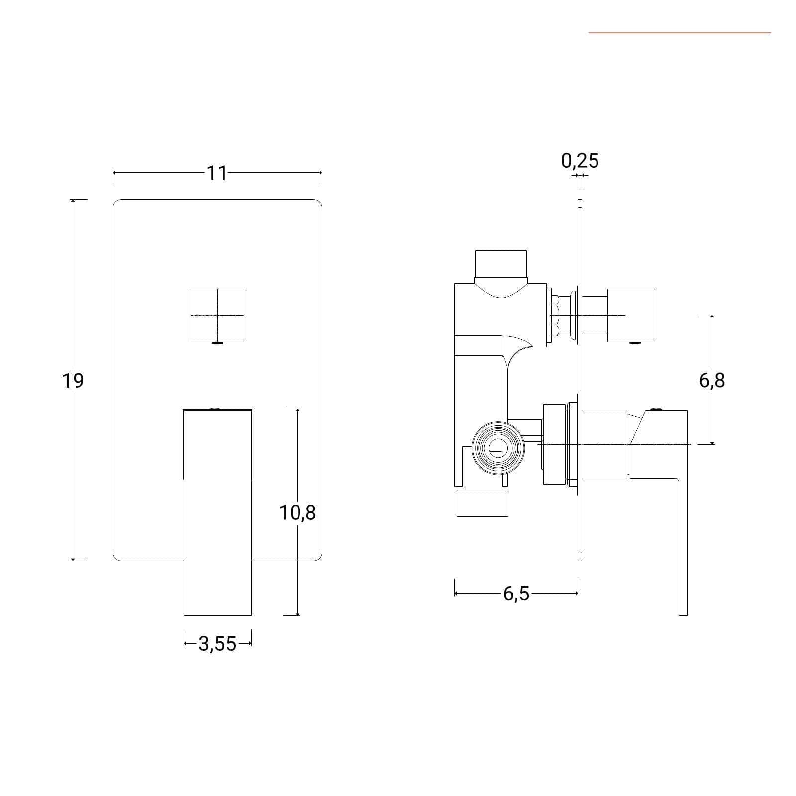 Set incasso doccia con deviatore e doccino con braccio doccia 40 cm e soffione 30x30 cm nero – Tiamat