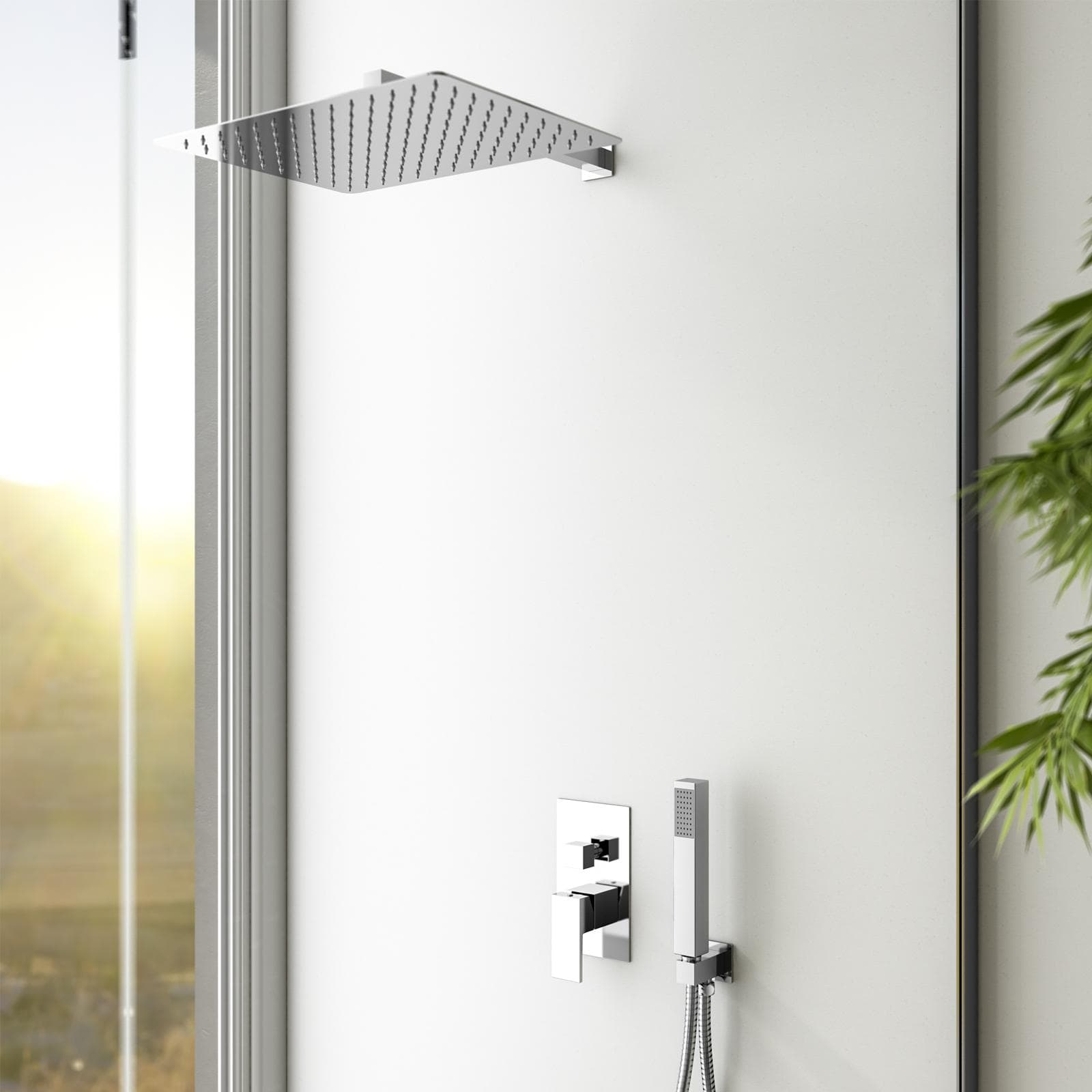 Set incasso doccia con deviatore e doccino con braccio doccia 40 cm e soffione 40x30 cm cromo – Tiamat