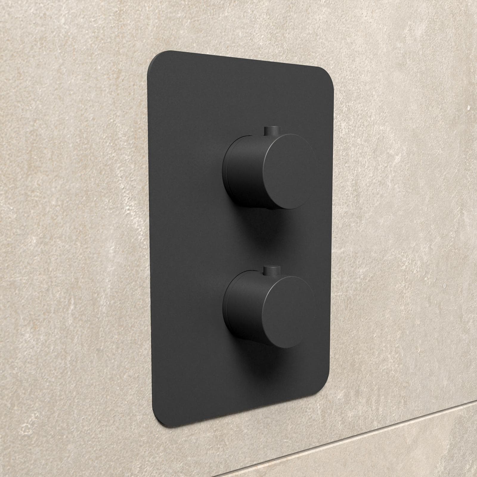 Set incasso doccia termostatico con deviatore con braccio a soffitto 20 cm e soffione 25x25 cm nero – Iota