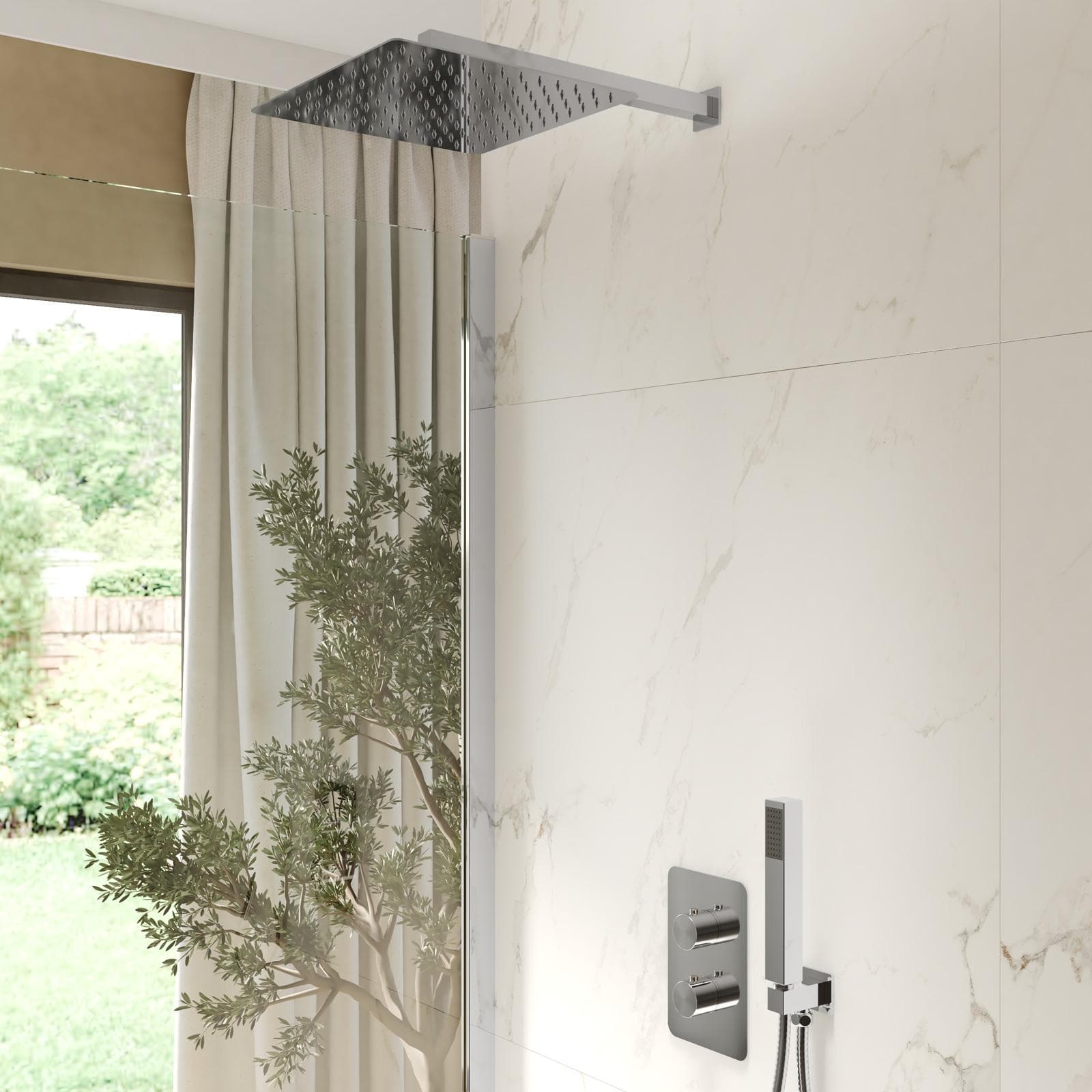 Set incasso doccia termostatico con deviatore con braccio doccia 40 cm e soffione 30x30 cm cromo – Iota