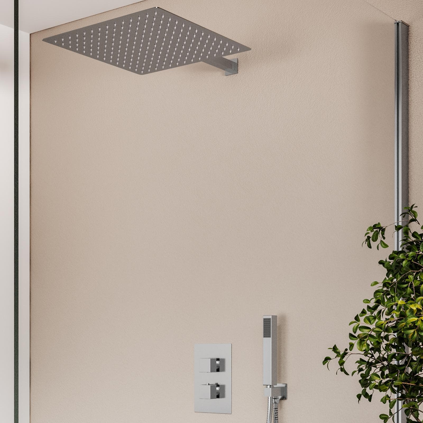 Set incasso doccia termostatico con deviatore con braccio doccia 40 cm e soffione 40x40 cm cromo – Wing
