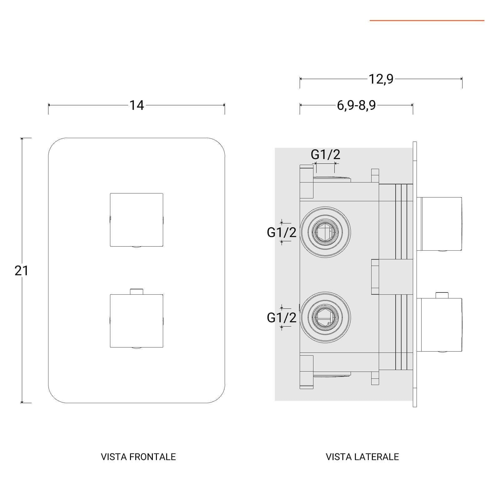 Set incasso doccia termostatico con deviatore con braccio doccia 40 cm e soffione 40x40 cm cromo – Wing
