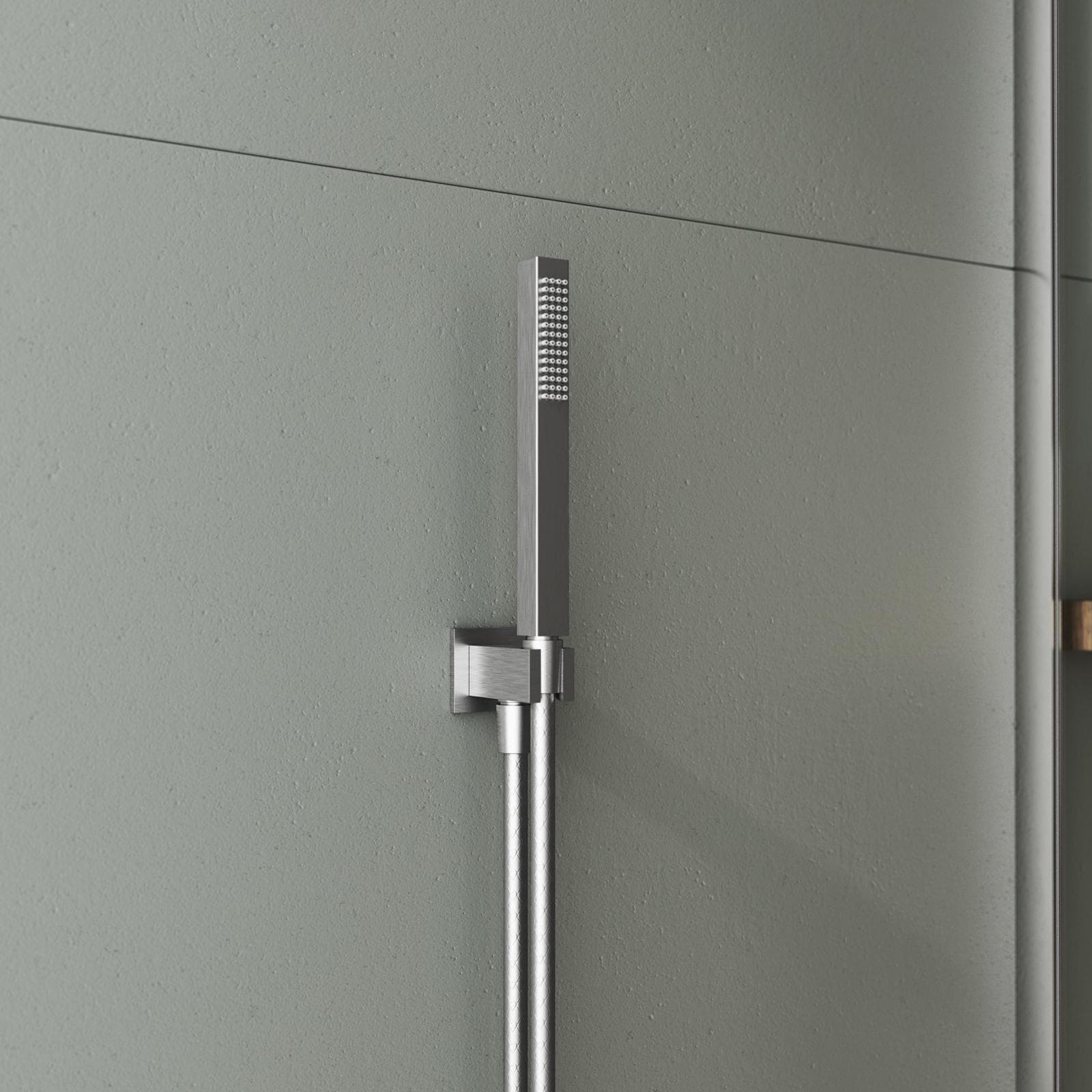 Set incasso squadrato con presa acqua in acciaio inox 316 satinato – Pure